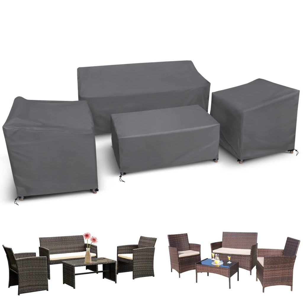 Startwo Patio Furniture Covers 4 Piece Set, Heavy Duty Waterproof Outdoor Furniture Cover, Windproof Patio Cover For Rattan Wicker Conversation Set, Patio Furniture Set Cover, Grey,Large