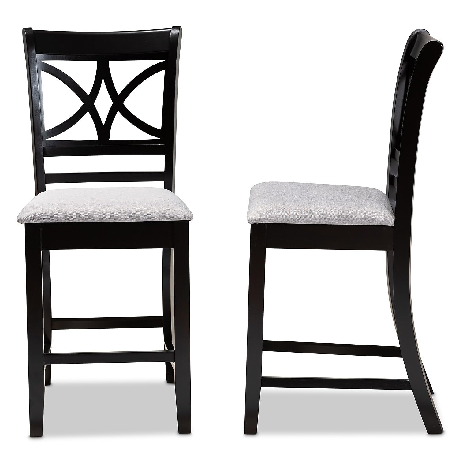 Baxton Studio Chandler Gray Upholstered Espresso Finished 2-Piece Pub Chairs