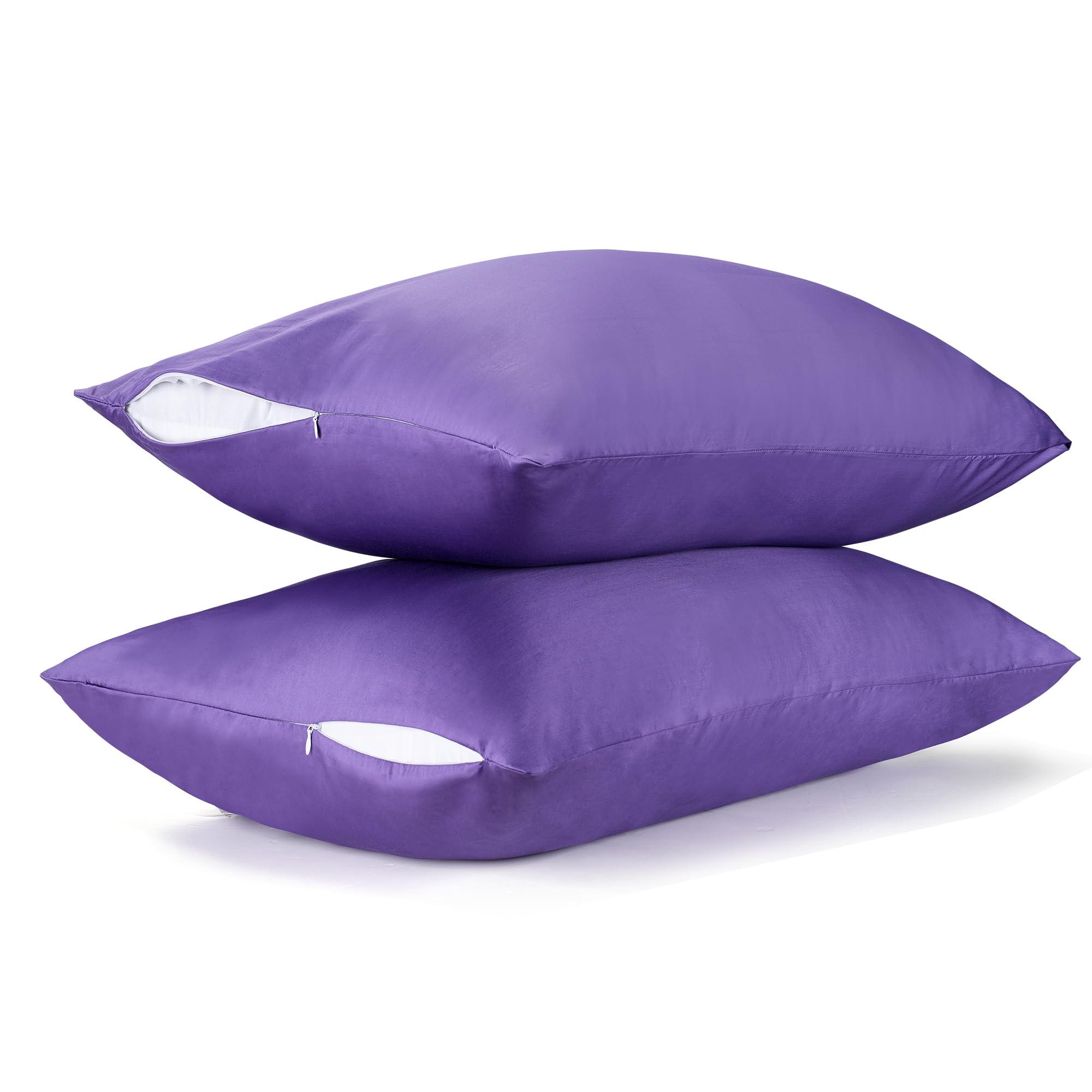 400 Thread Count Cotton Pillow Case King With Zipper,40' L X 20' W, Cotton Pillow Protectors Cover- Set Of 2 - Lavender - Pill