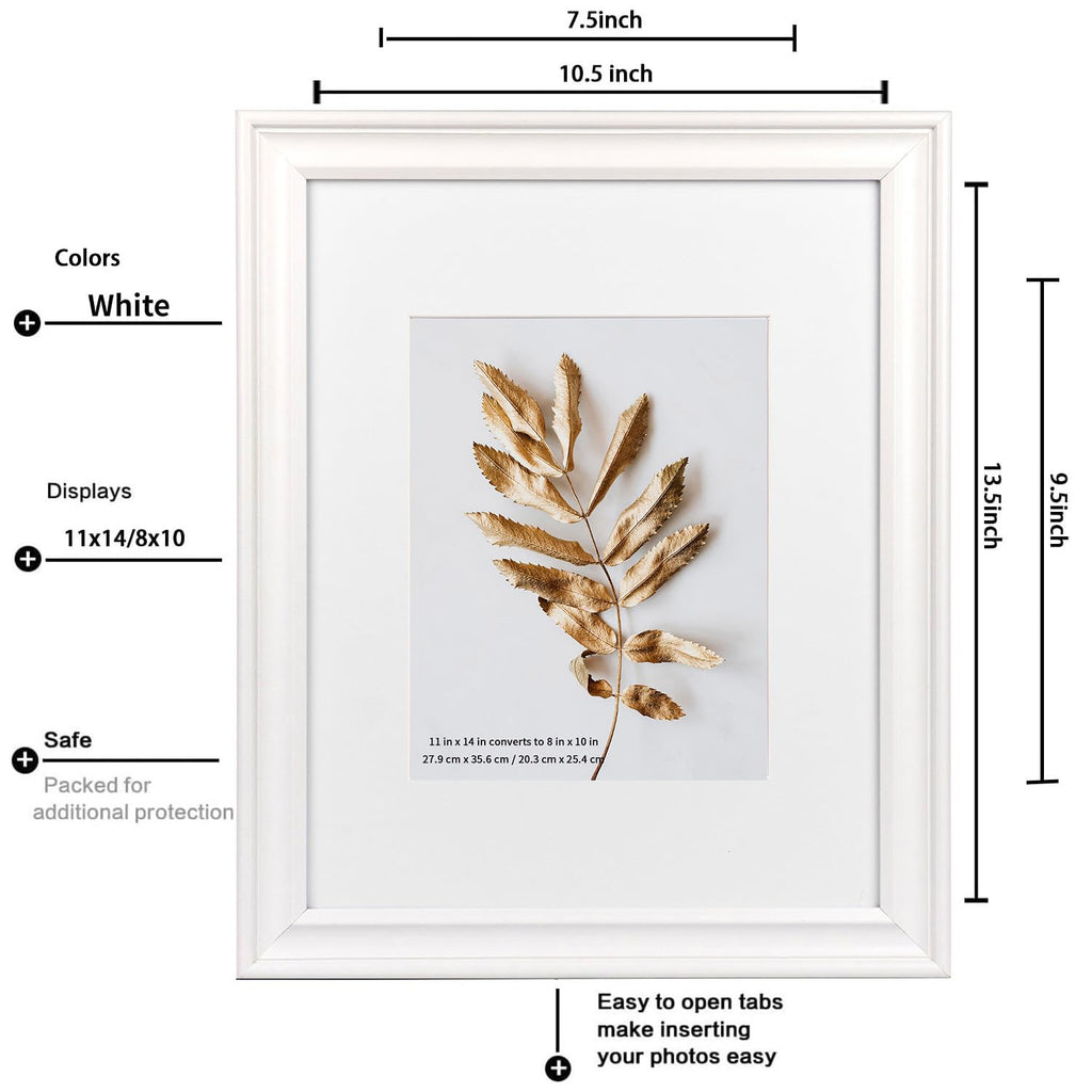Hogaryo 11X14 Picture Frames White,Display Photos 8X10 With Mat Or 11X14 Without Inside,Horizontal And Vertical Display For Wall