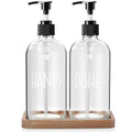 ALELION Glass Soap Dispenser with Pump - 16 OZ Clear Dish and Hand Soap Dispenser Set with Acacia Wood Tray for Kitchen Bathroom