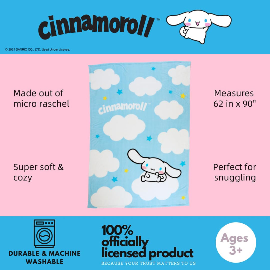Franco Collectibles Cinnamoroll Bedding Super Soft Cozy Blanket, 62 In X 90 In, (Officially Licensed Product)