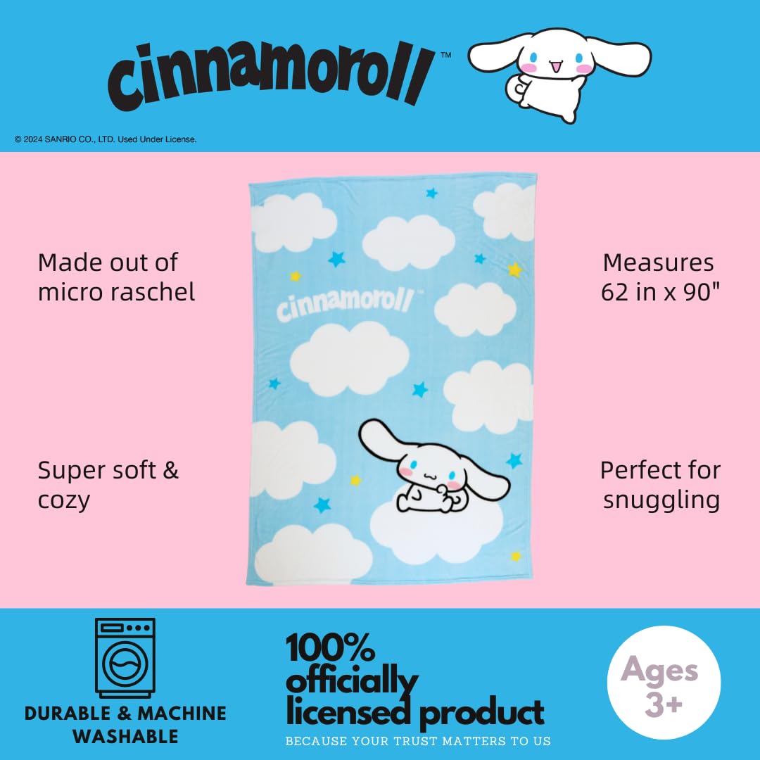 Franco Collectibles Cinnamoroll Bedding Super Soft Cozy Blanket, 62 In X 90 In, (Officially Licensed Product)