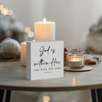 God Is Within Her Bible Verse Artwork Wood Box Sign Rustic Farmhouse Style Psalm 46 : 5 Christian Wood Block Plaque 5 X 5 Inches