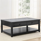 Steve Silver Furniture Garvine Coffee Table - Smoky Sintered Stone Insert, Transitional Styling, Ebony Finish, Easy Care, Storage Drawers