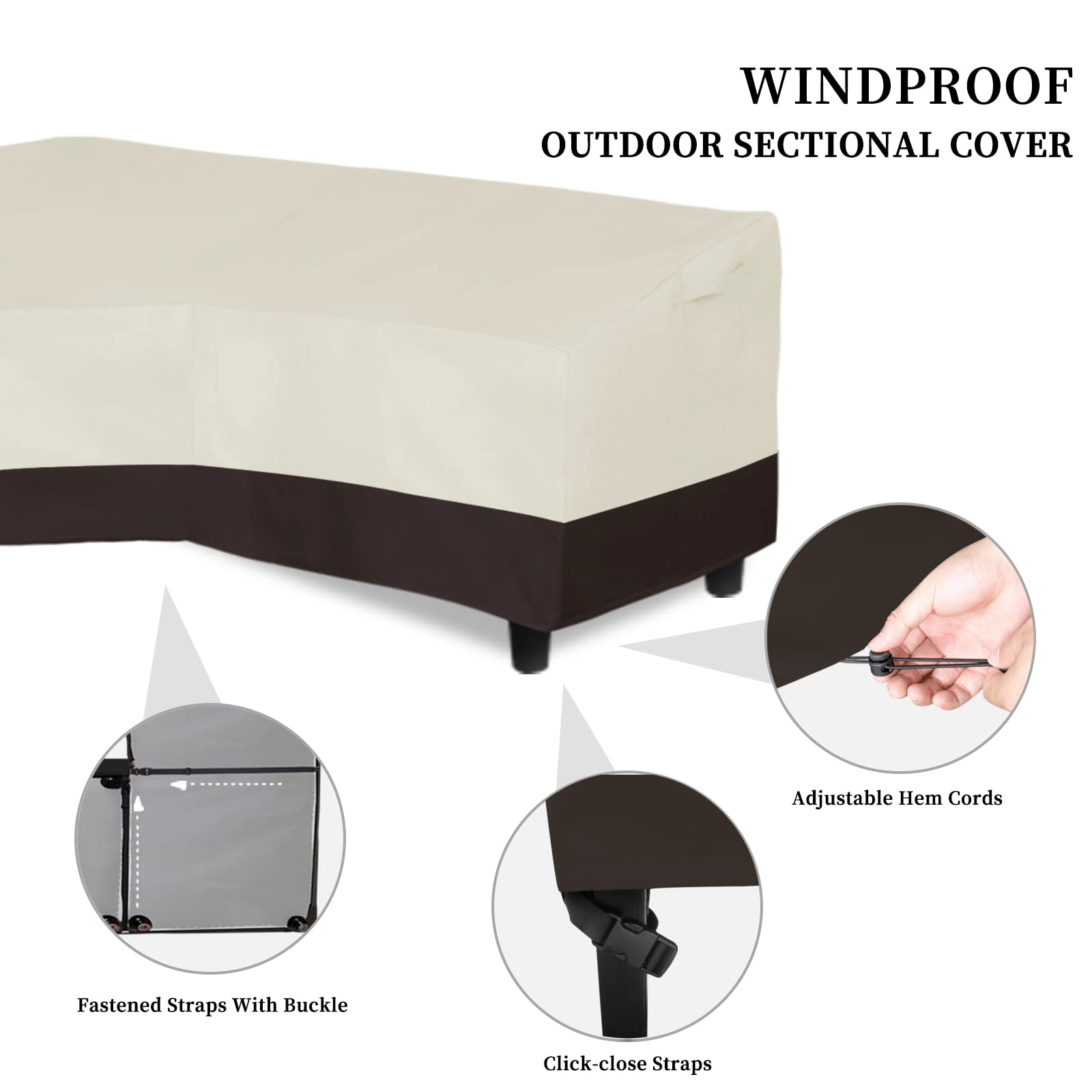 Easy-Going Patio V-Shaped Sectional Sofa Cover, Waterproof Outdoor Sectional Cover, Heavy Duty Garden Furniture Cover With Air Vent 118' L (On Each Side) X 33.5' D X 31' H, Beige/Dark Brown