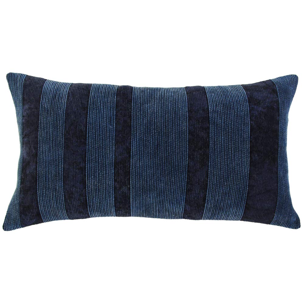 Rizzy Home 14&quot; x 26&quot; Down Filled Pillow with Cotton Viscose Velvet Cover-Navy