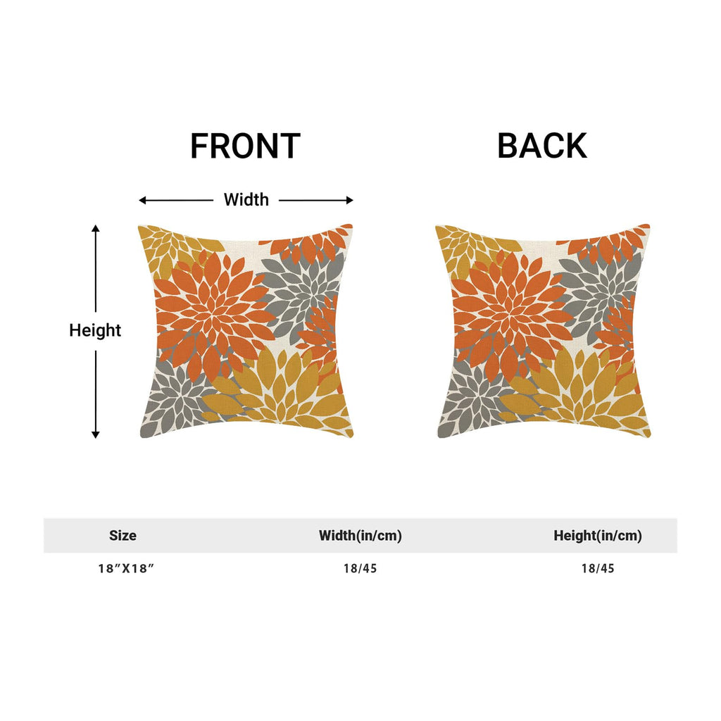 Fall Burnt Orange Outdoor Pillow Covers 18X18 Inch Set Of 2 Mustard Yellow Grey Dahlia Floral Decor Throw Pillows Modern Geometr