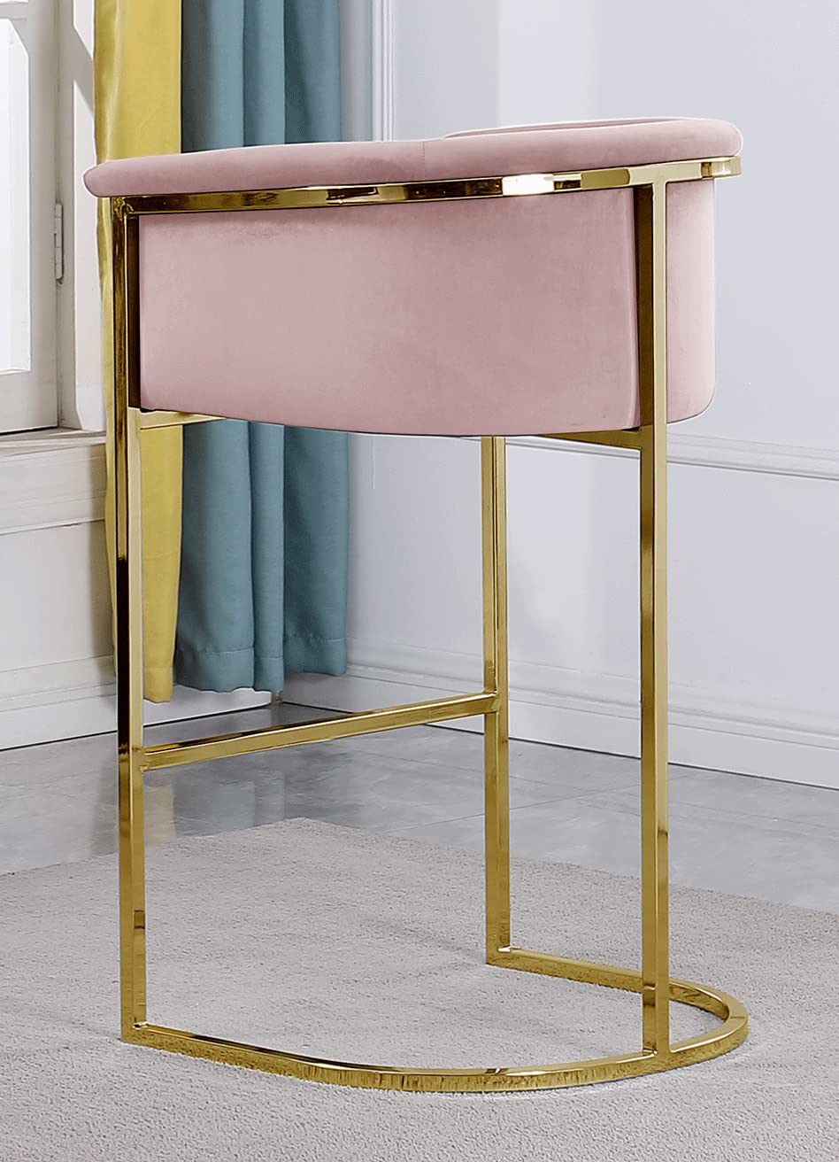 Best Quality Furniture Bar Stools (Single) Pink Velvet with Gold Iron Frame