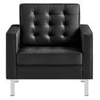Modway Loft Tufted Button Faux Leather Upholstered Accent Armchair In Silver Black