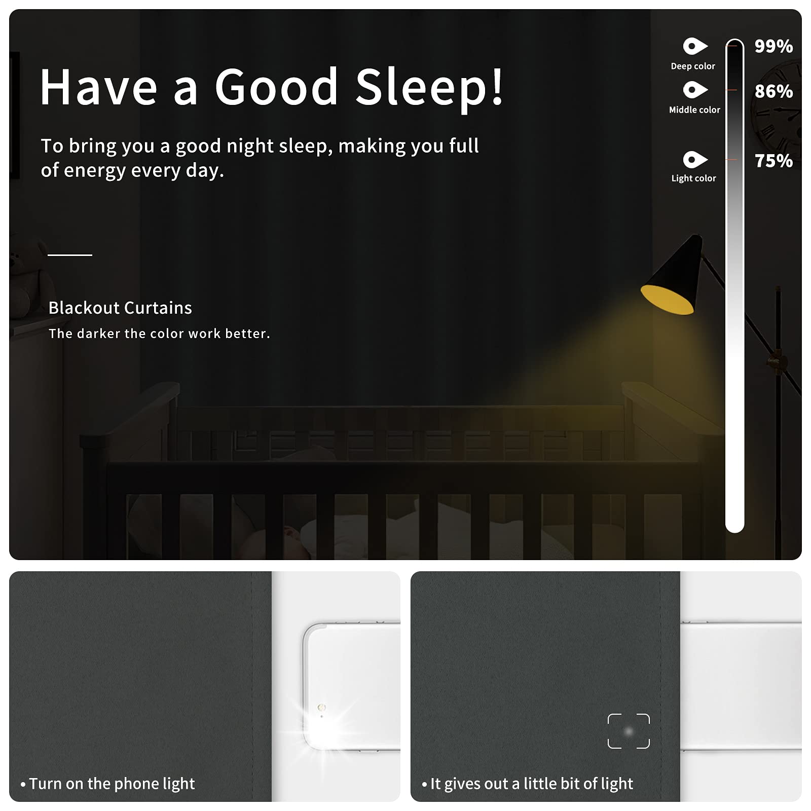 Easy-Going Blackout Curtains For Bedroom, Solid Thermal Insulated Grommet And Noise Reduction Window Drapes, Room Darkening Curtains For Living Room, 2 Panels(42X84 In, Dark Gray)