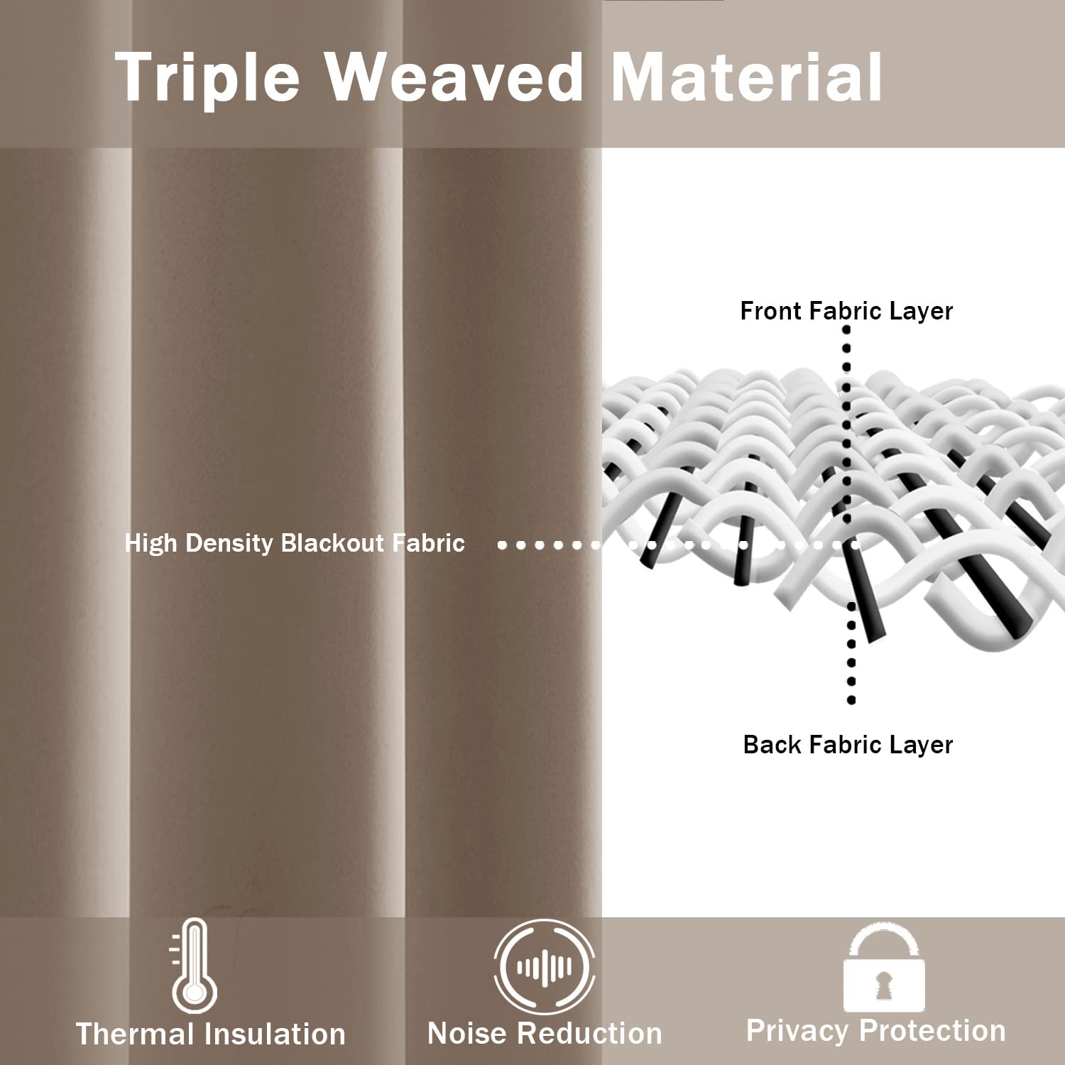 Jiuzhen Taupe Blackout Curtains With Tiebacks - Thermal Insulated, Light Blocking And Noise Reducing Grommet Curtains For Bedroom And Living Room, Set Of 2 Window Curtain Panels, 42 X 84 Inch Length