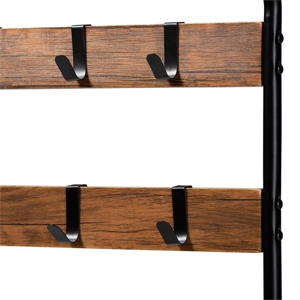 Baxton Studio Aislin Vintage Rustic Industrial Distressed Wood and Black Metal Finished Entryway Hall Tree