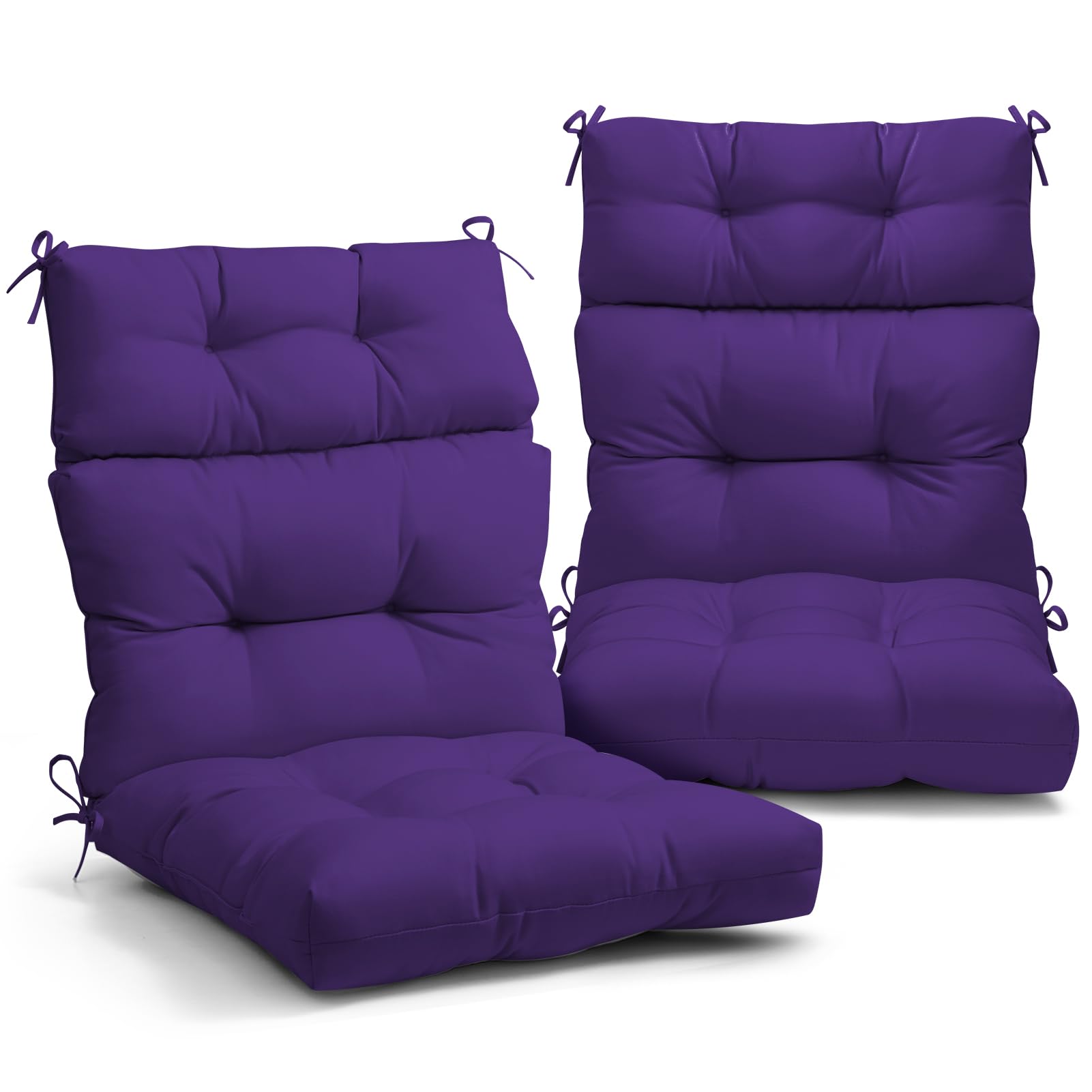 Eagle Peak Tufted Outdoor/Indoor High Back Patio Chair Cushions, Set Of 2, 46' X 22', Purple