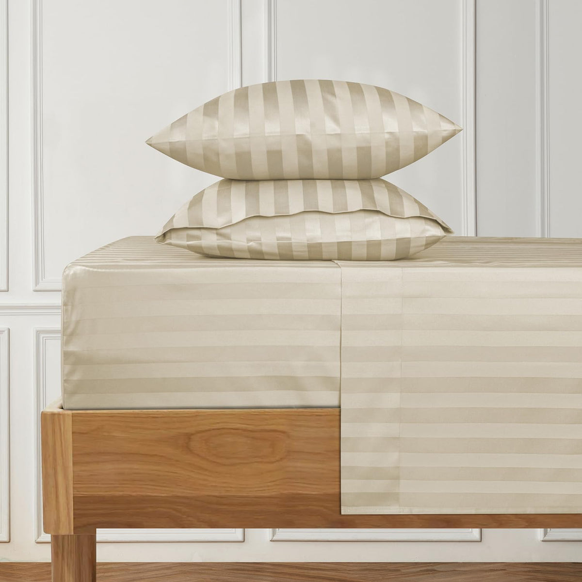URBANHUT 1000 Thread Count Egyptian Cotton Damask Striped Full Sheets, Long Staple Soft & Breathable, 4 Pc Bed Sheet Sets, Luxur