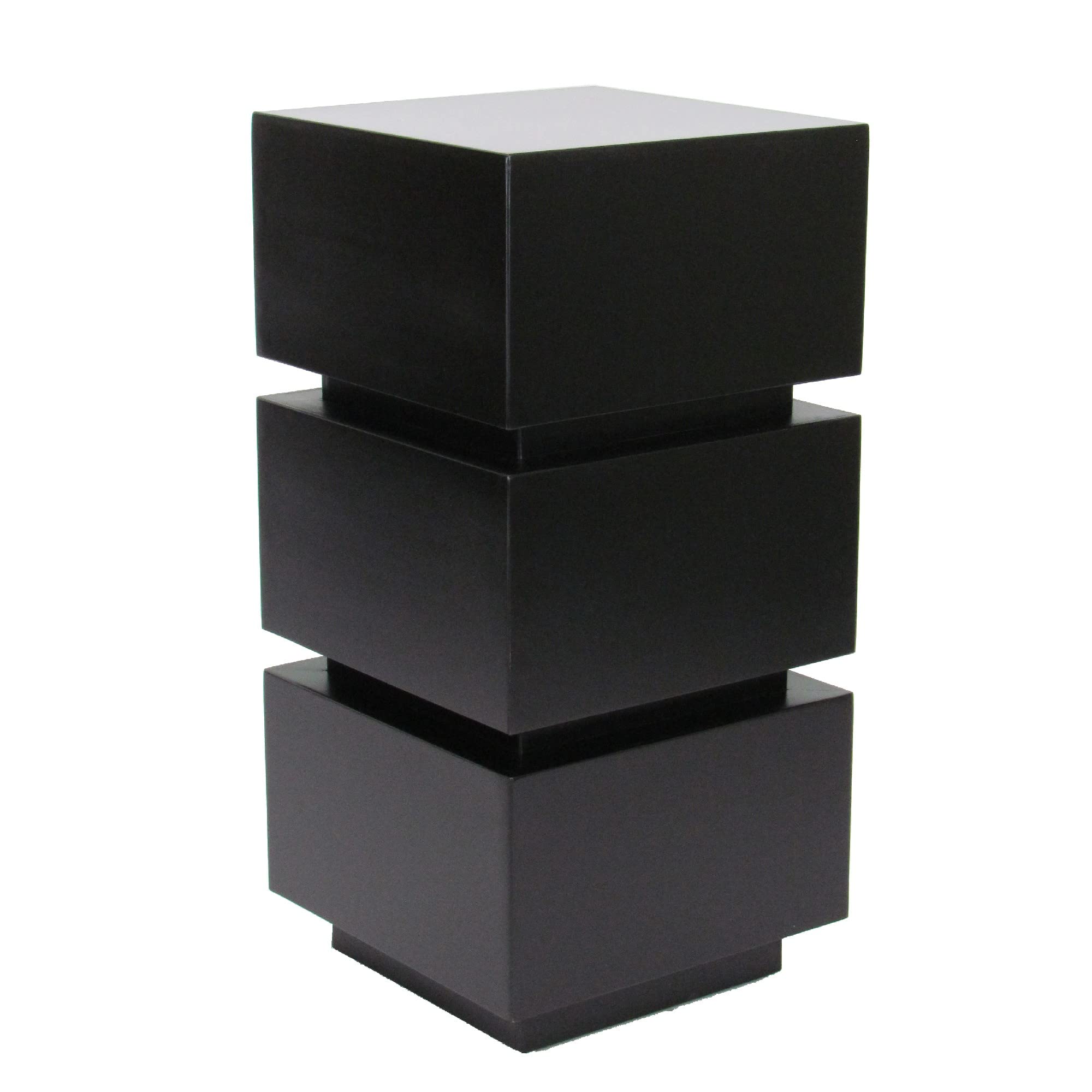 Benjara Wooden Pedestal Stand In Stacked Cube Design, Black
