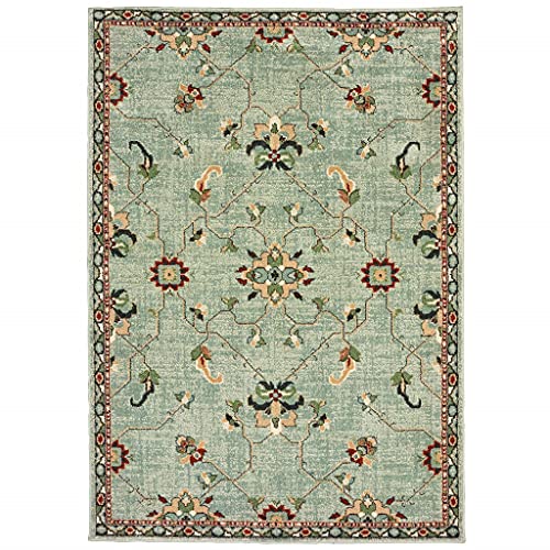 HomeRoots Polypropylene 5’ x 8’ Pastel Blue Floral Patterned Indoor Area Rug