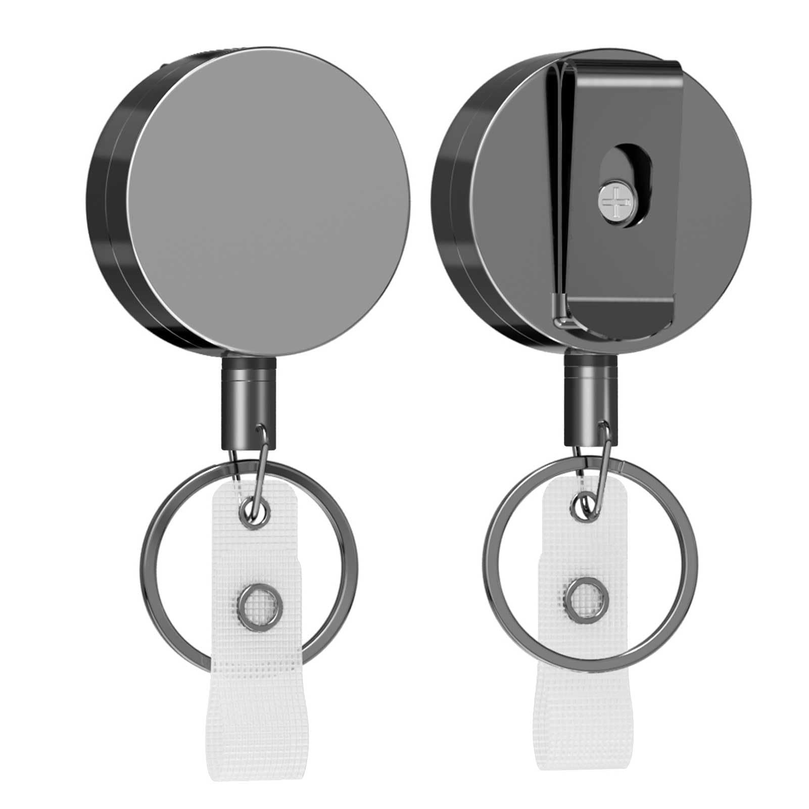 Ktrio 2 Pack Heavy Duty Badge Reel Retractable Badge Holder, Metal Keychain Id Badge Holder Reels With Belt Clip Key Ring Reinfo