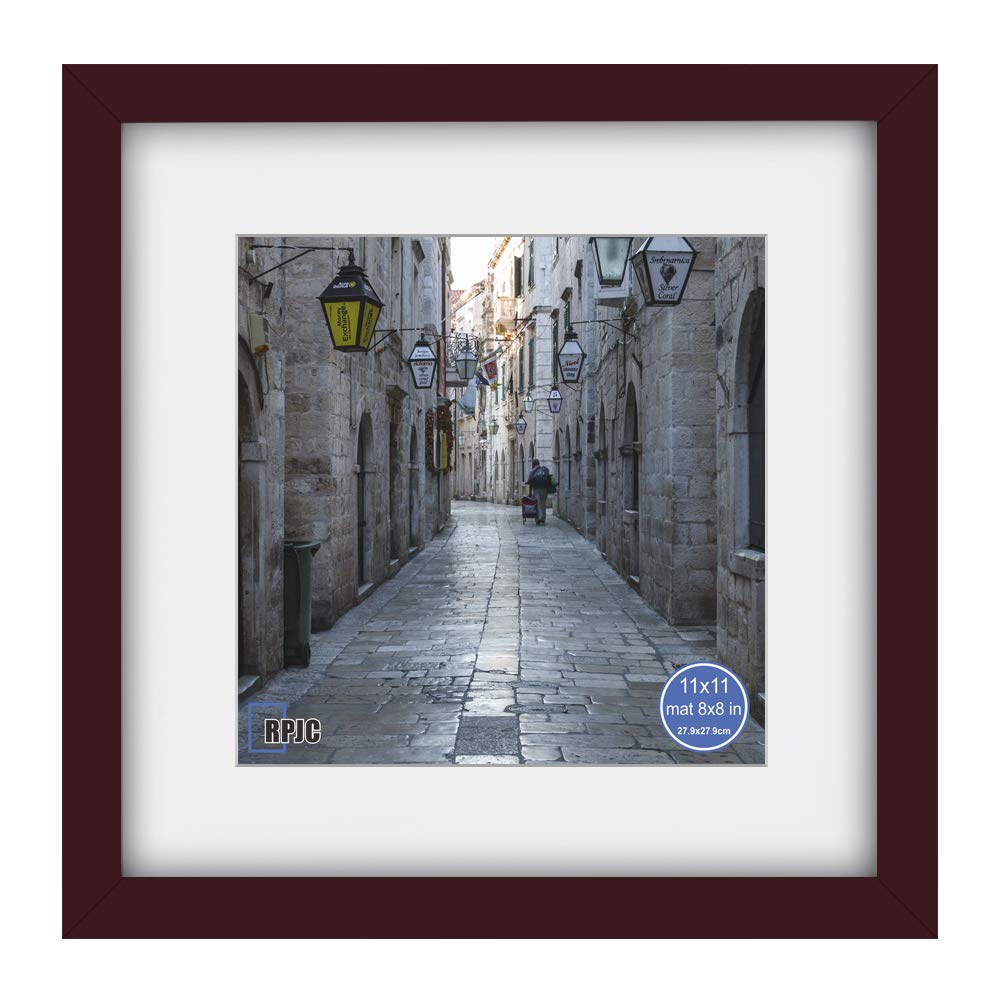 RPJC 11x11 inch Picture Frame Made of Solid Wood and High Definition Glass Display Picture 8x8 with Mat or 11x11 Without Mat for