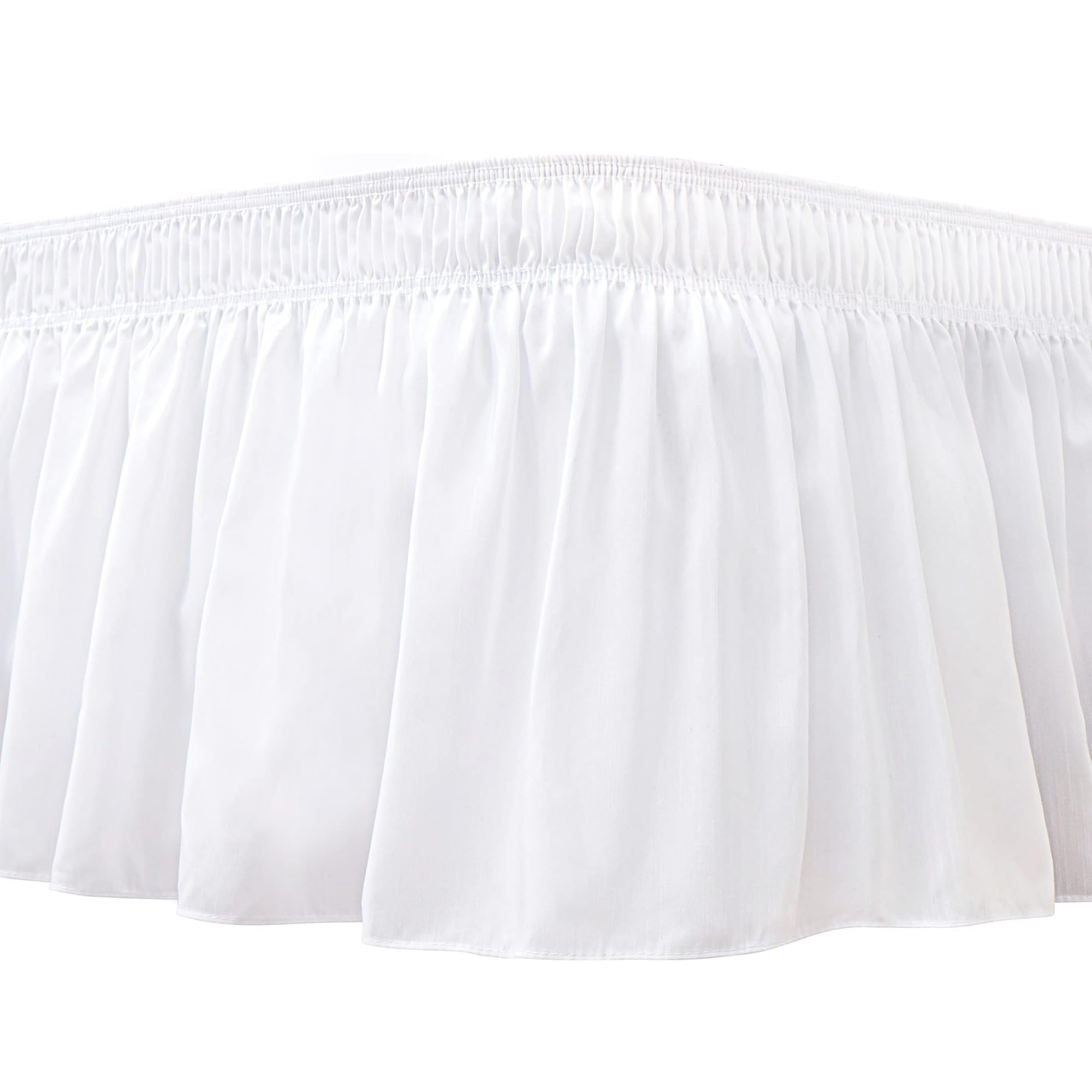 Biscaynebay Wrap Around Bed Skirts For Queen Size Beds Extra Short Drop Of 9', White Elastic Dust Ruffles Easy Fit Wrinkle & Fa