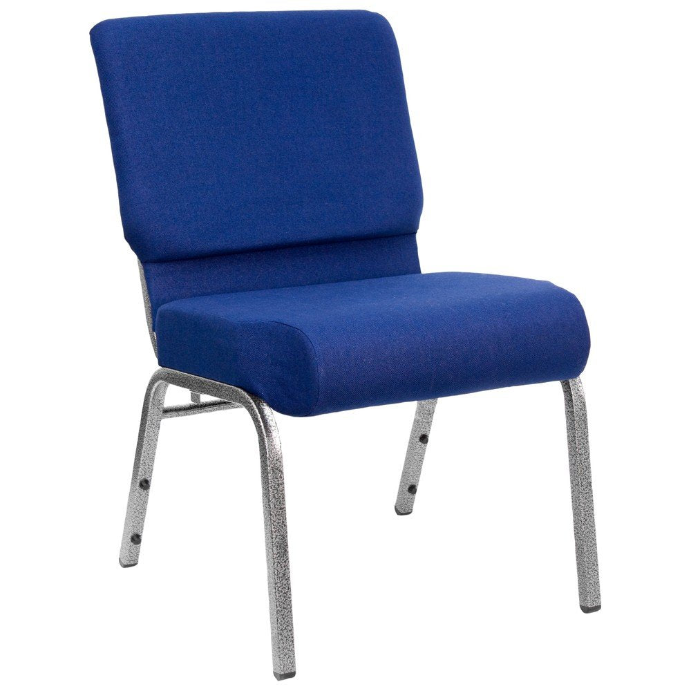 Flash Furniture HERCULES Series 21W Stacking Church Chair in Navy Blue Fabric - Silver Vein Frame