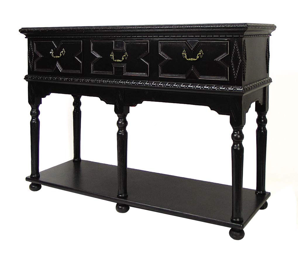 Benjara 3 Drawer Console Table With X Shaped Design And Bun Feet, Black