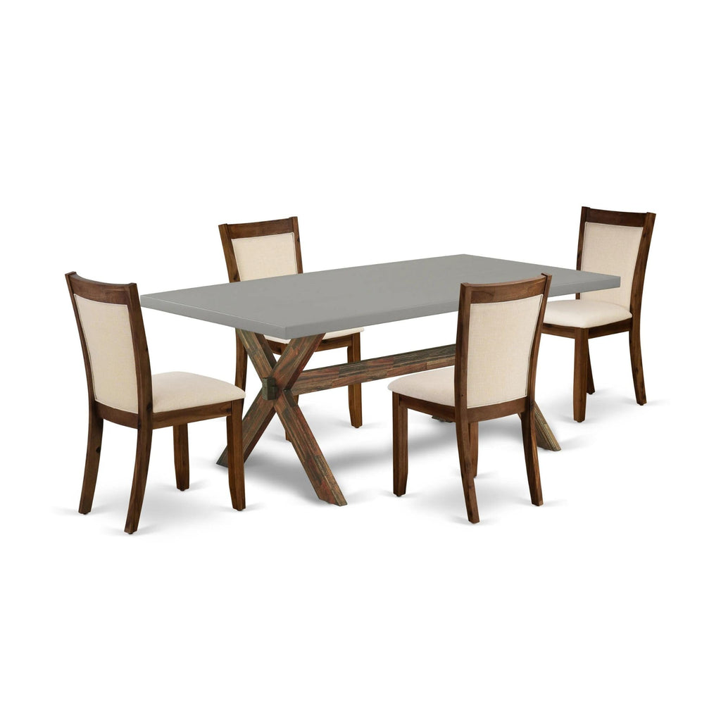 East West Furniture X797Mzn32-5 5 Piece Dining Set Includes A Rectangle Dining Room Table With X-Legs And 4 Light Beige Linen Fabric Upholstered Parson Chairs, 40X72 Inch, Multi-Color