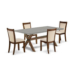 East West Furniture X797Mzn32-5 5 Piece Dining Set Includes A Rectangle Dining Room Table With X-Legs And 4 Light Beige Linen Fabric Upholstered Parson Chairs, 40X72 Inch, Multi-Color