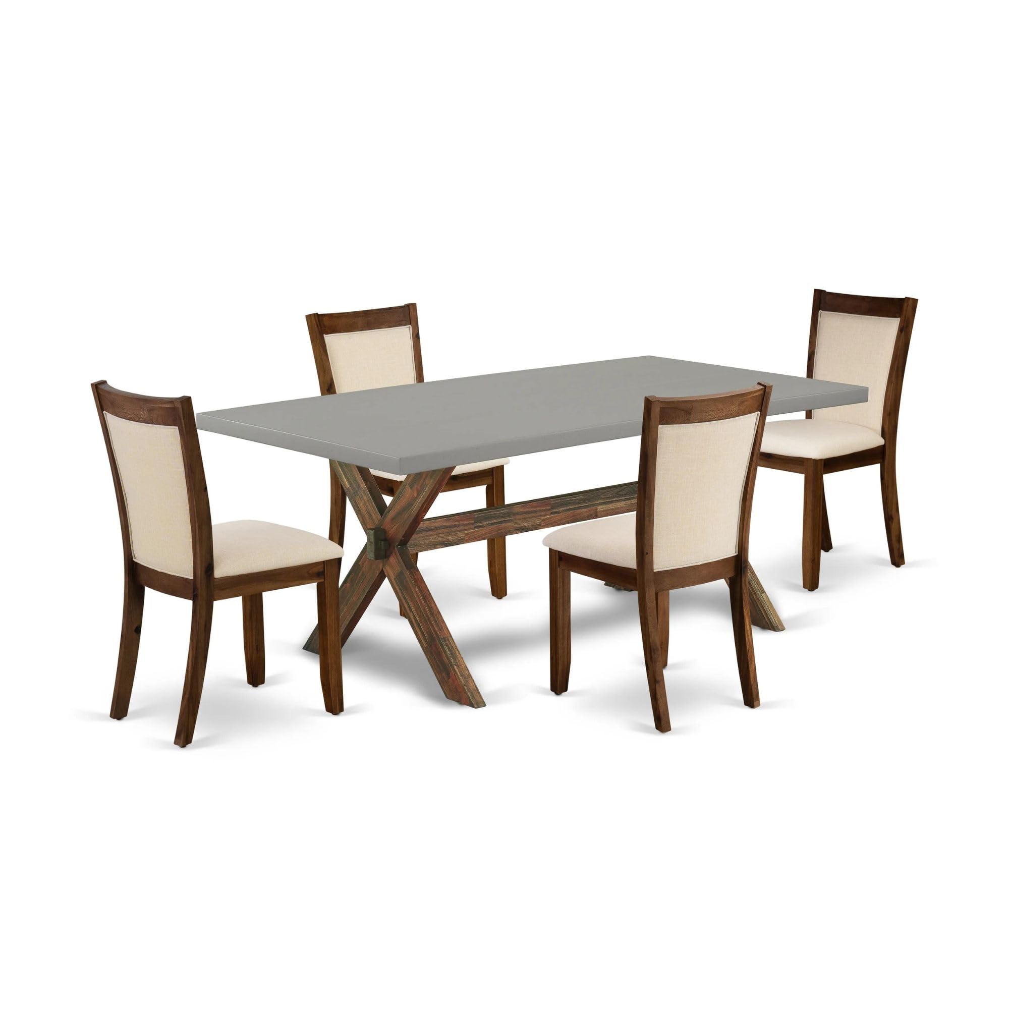 East West Furniture X797Mzn32-5 5 Piece Dining Set Includes A Rectangle Dining Room Table With X-Legs And 4 Light Beige Linen Fabric Upholstered Parson Chairs, 40X72 Inch, Multi-Color