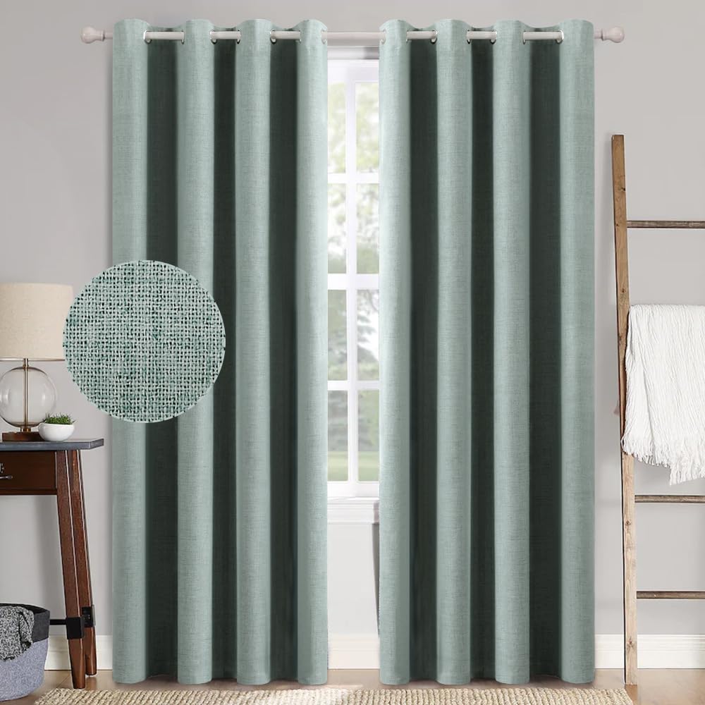 Miulee Linen Texture Curtains For Bedroom Solid 100% Blackout Thermal Insulated Seafoam Green Curtains Grommet Room Darkening Curtains/Draperies For Living Room Nursery 52X84 Inch (2 Panels)