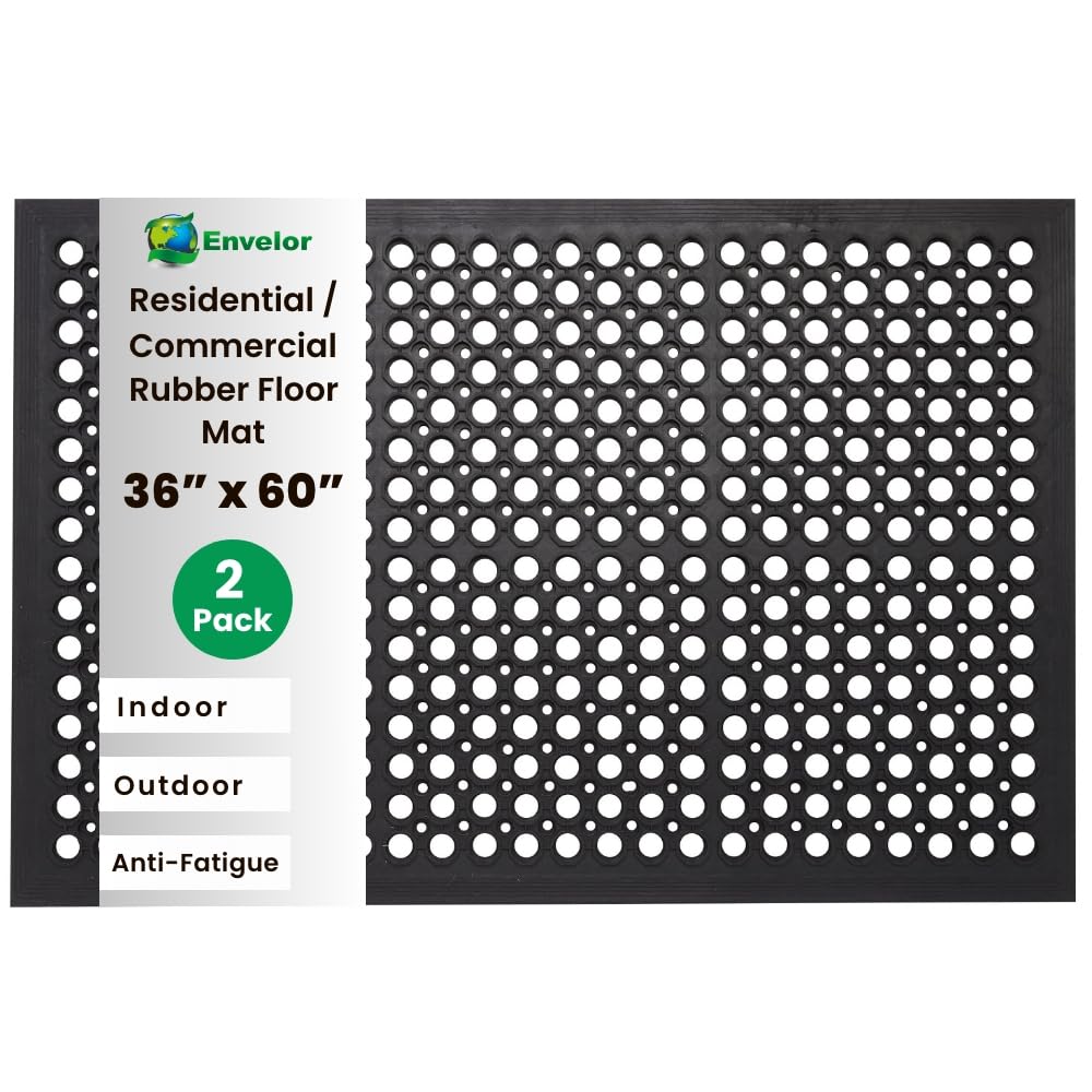 Envelor 2-Pack Anti Fatigue Rubber Floor Mat Non-Slip Restaurant Mat For Floors Bar Mat Drainage Mat Doormat Door Mat Utility Garage Floor Mat Home Mat Anti Slip Entry Mat 36 X 60 Inches