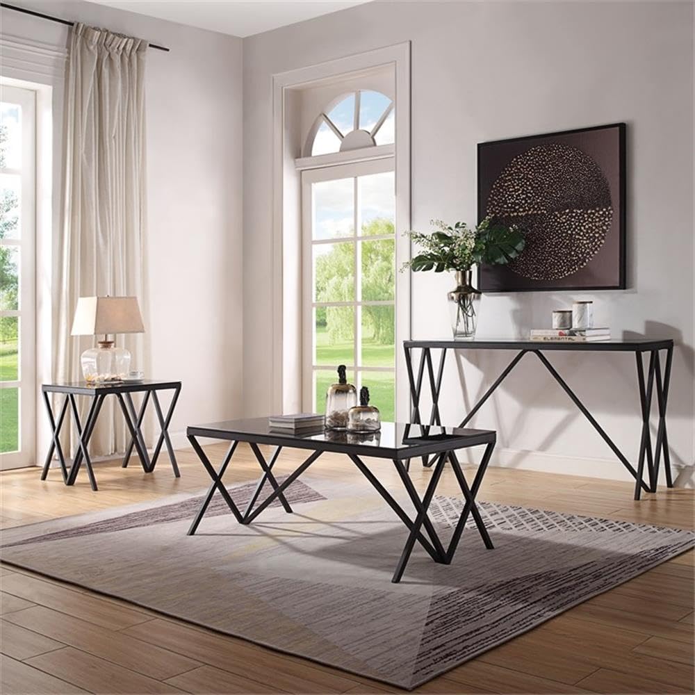 Acme Magenta Square Glass Top End Table in Black