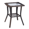 Pinikuyiro Outdoor Side Table with Storage Wicker Patio Side Table, Tempered Glass Top End Table for Balcony Porch Deck (Brown)