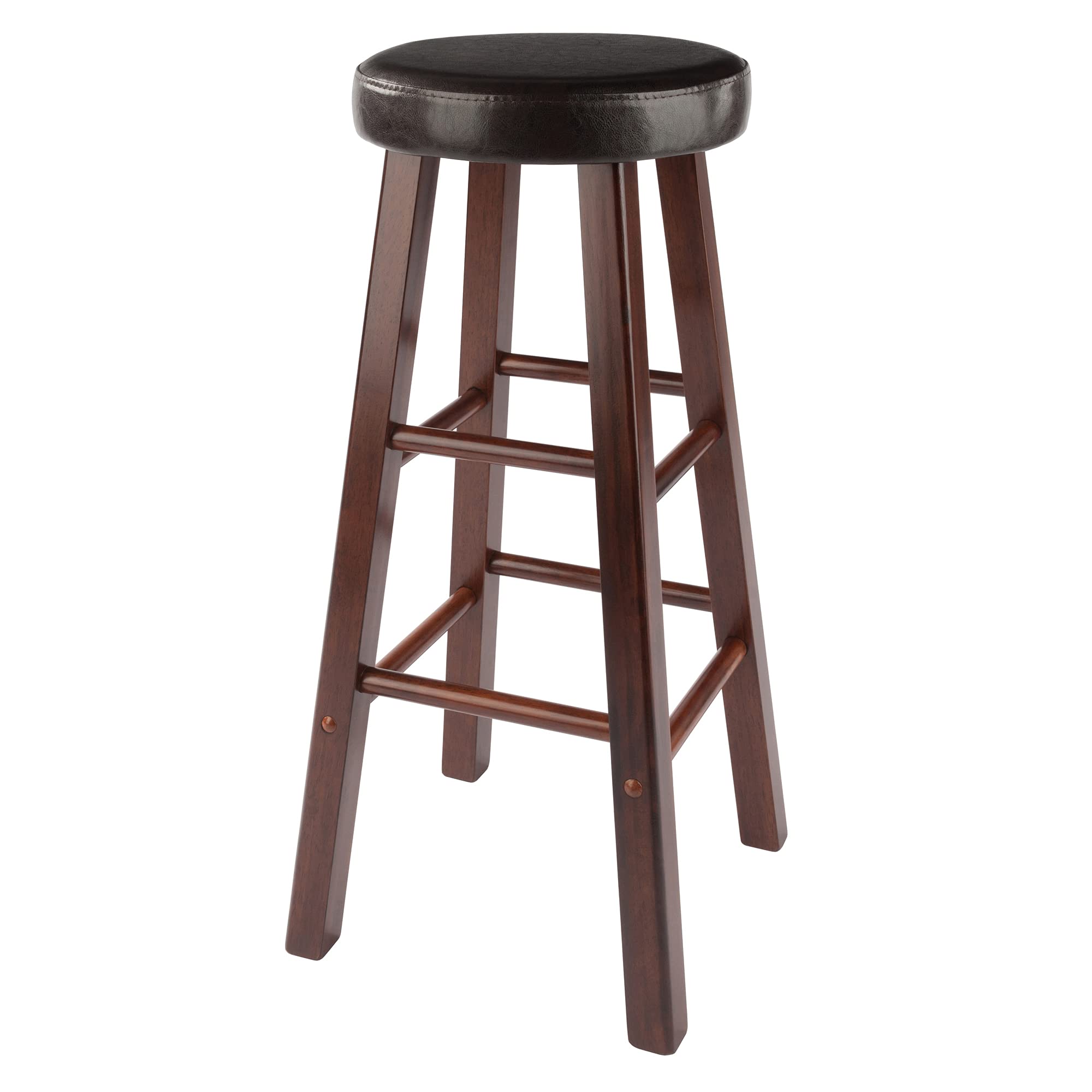Winsome Maria 2-Piece Bar Stool Set, 30In Height, Faux Leather Cushion Seat, Walnut Finish