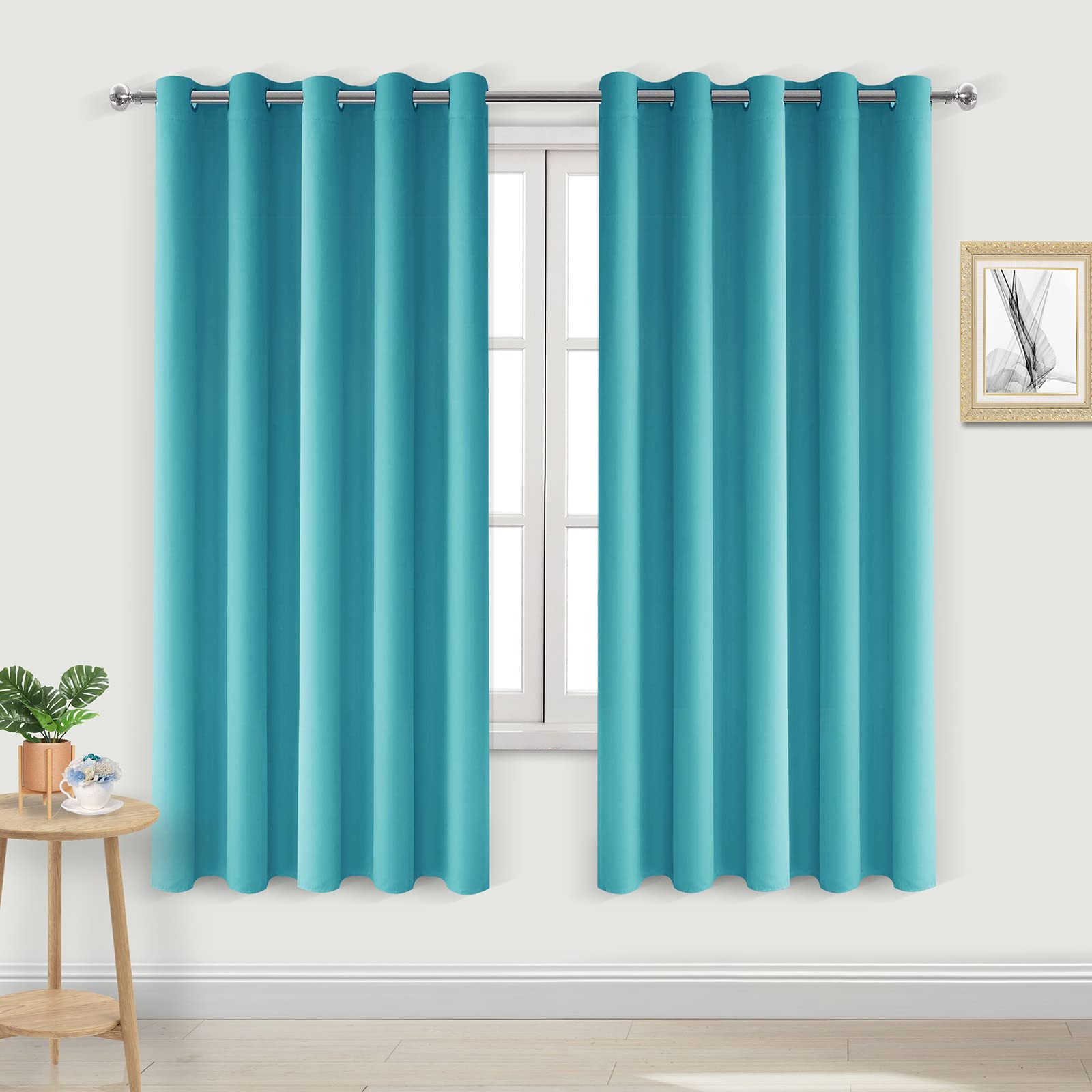 Dwcn Blackout Curtains For Bedroom, Thermal Room Darkening Living Room Curtains - W60 X L63 Inches Long, Set Of 2 Panels, Turquo
