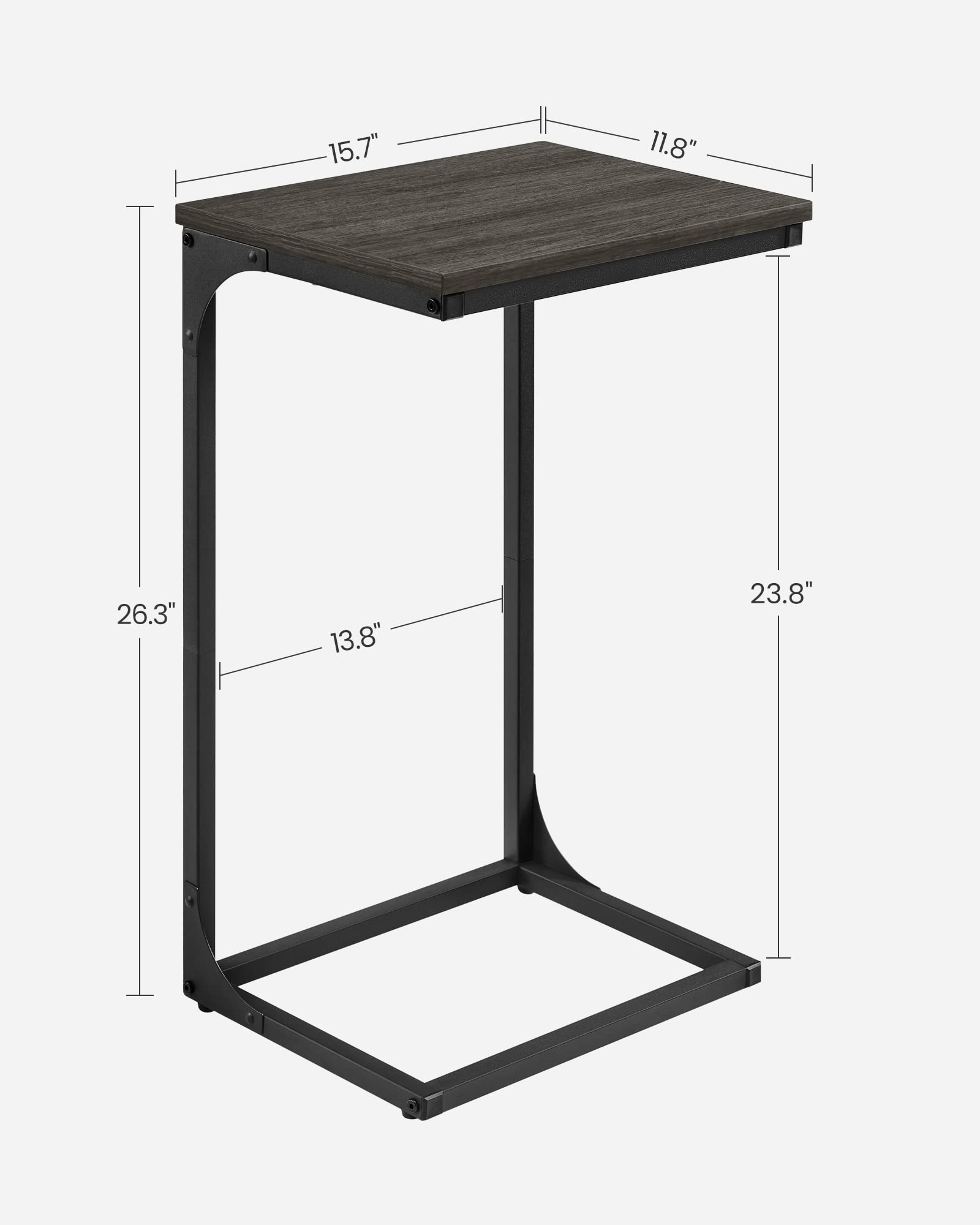 Vasagle C-Shaped End Table, Side Table For Sofa, Couch Table With Metal Frame, Small Tv Tray Table For Living Room, Bedroom, Ebonized Oak Finish And Black
