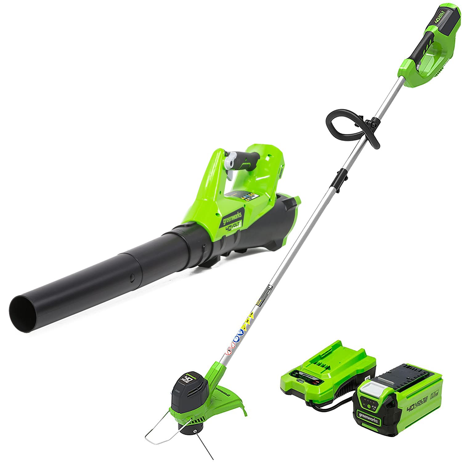 Greenworks 40V Cordless String Trimmer + Leaf Blower Combo Kit, 2.0Ah Battery And Charger Included