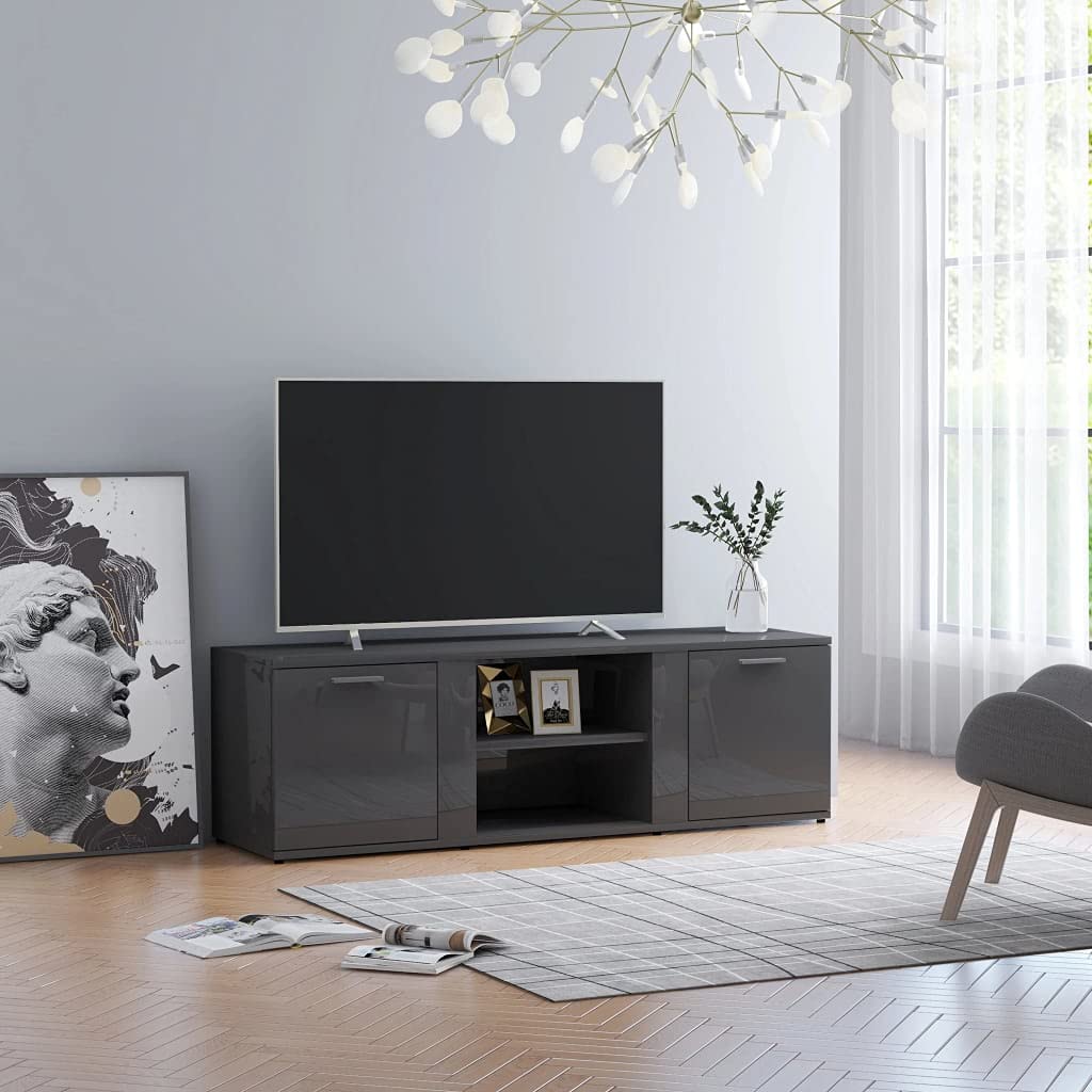 vidaXL TV Stand, TV Stand for Living Room, Sideboard with Compartment, TV Console Media Unit Cupboard, Scandinavian, High Gloss Gray Engineered Wood