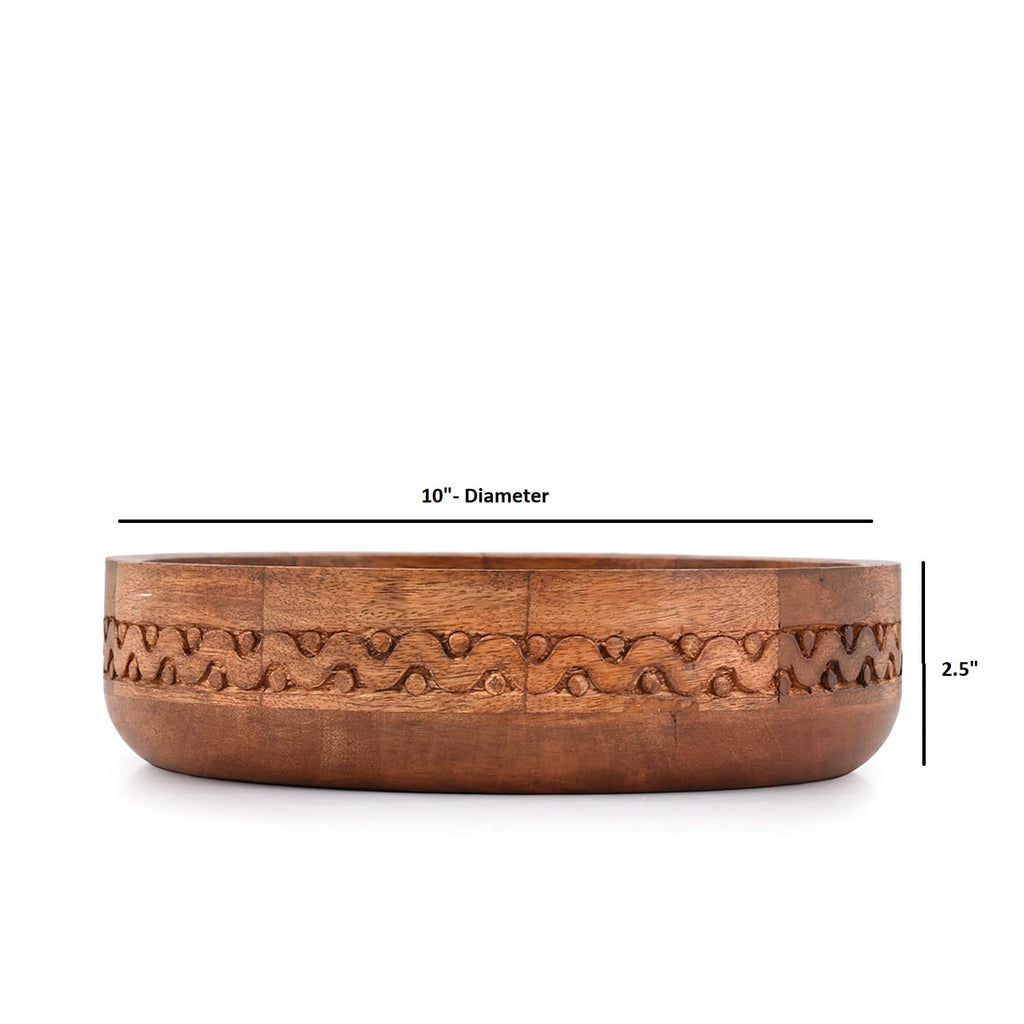 Edhas Mango Wood Decorative Round Carved Bowl For Decoration, Centerpiece Bowl For Table (10' X 10' X 2.5')