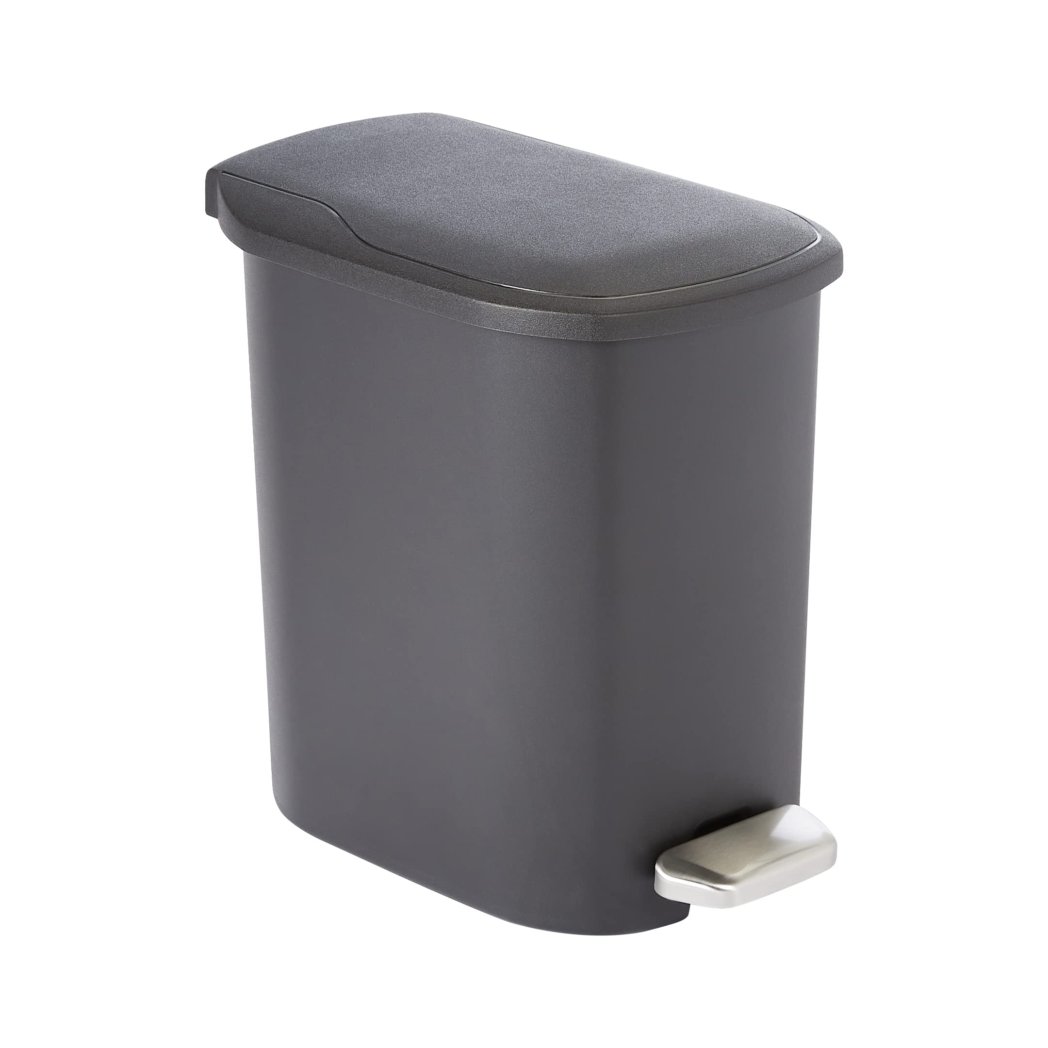 Amazon Basics Compact Bathroom Small Plastic Rectangular Trash Can with Removable Inner Bucket, Steel Foot Pedal for Hands Free 