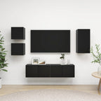 vidaXL TV Cabinet Set 5 Piece Home Indoor Living Room Hanging Wall-Mounted Stereo Plasma HiFi Cabinet TV Stand Unit Furniture Black Engineered Wood