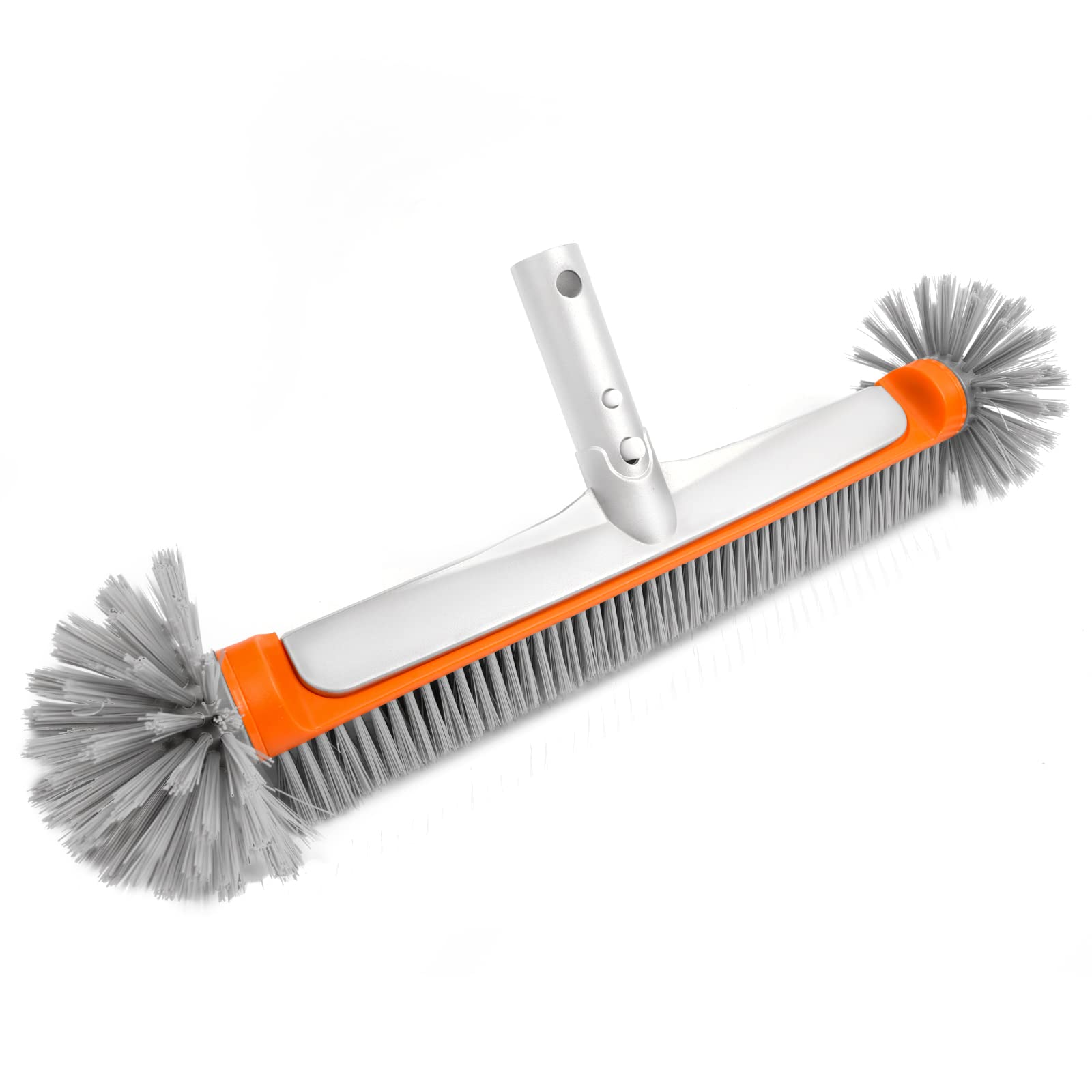 Poolvio Professional 17.5' Floor & Wall Pool Cleaning Brush With Durable Around Nylon Bristles, Ez Clip Aluminum Handle- Easily