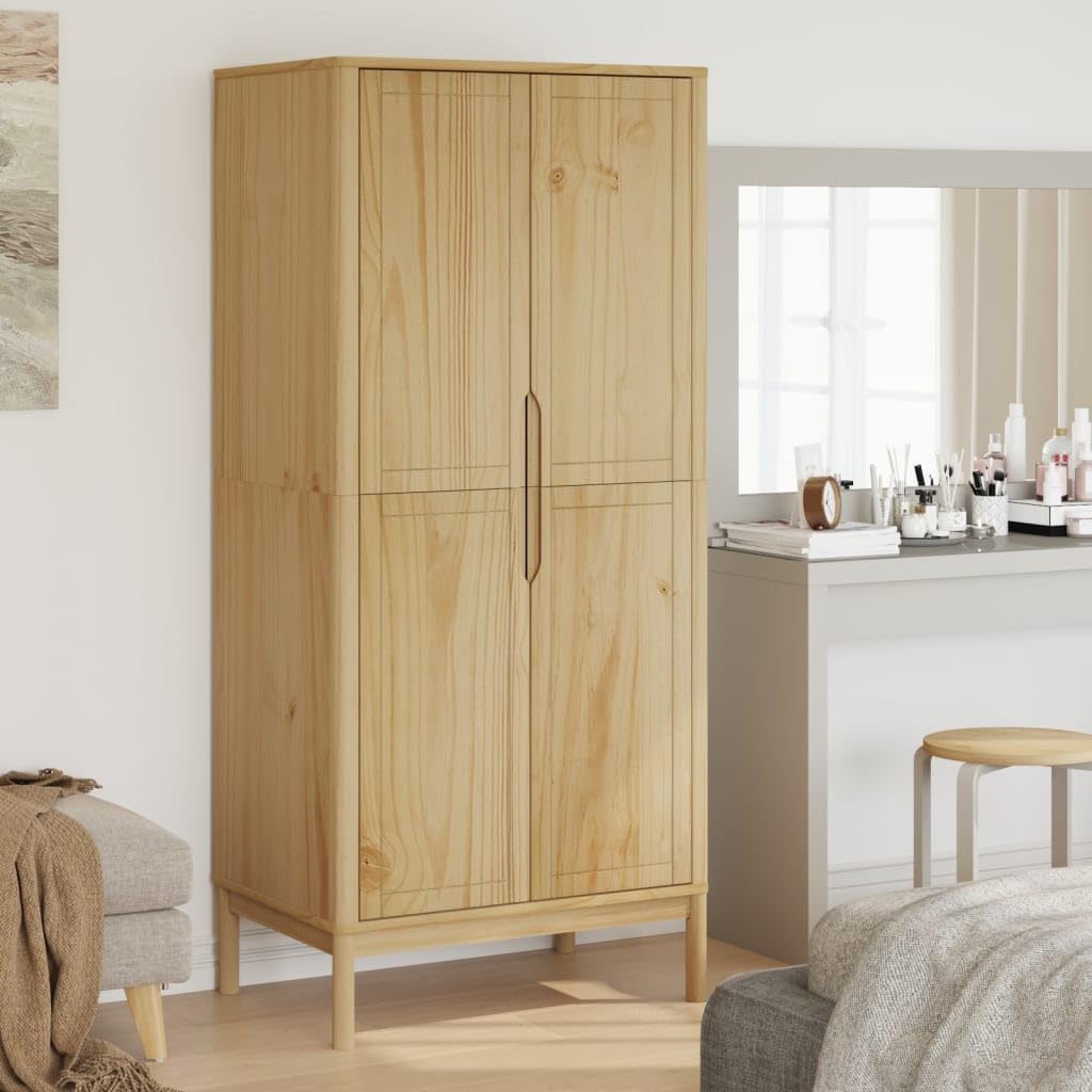 vidaXL Wardrobe FLORO - Solid Pine Wood Wax Brown, 30.3x20.9x67.3 - Ample Storage with Wooden Legs, Bedroom Closet