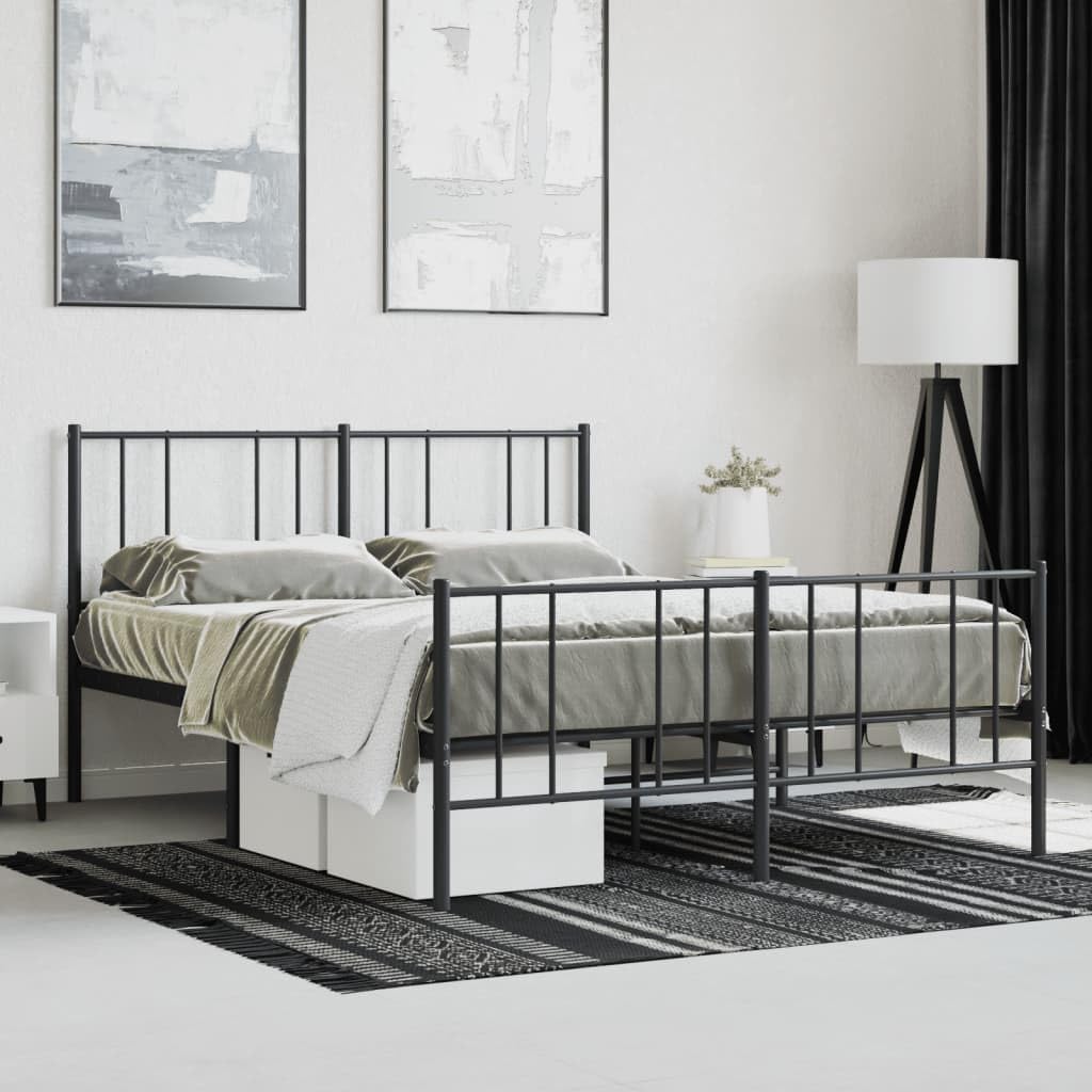 vidaXL Black Metal Bed Frame with Headboard and Footboard - Double Bed Size - Powder-Coated Steel Construction with Metal Slats - 10.2&quot; Under-Bed Storage Space - 81.5&quot;x61.4&quot;x35.4&quot;