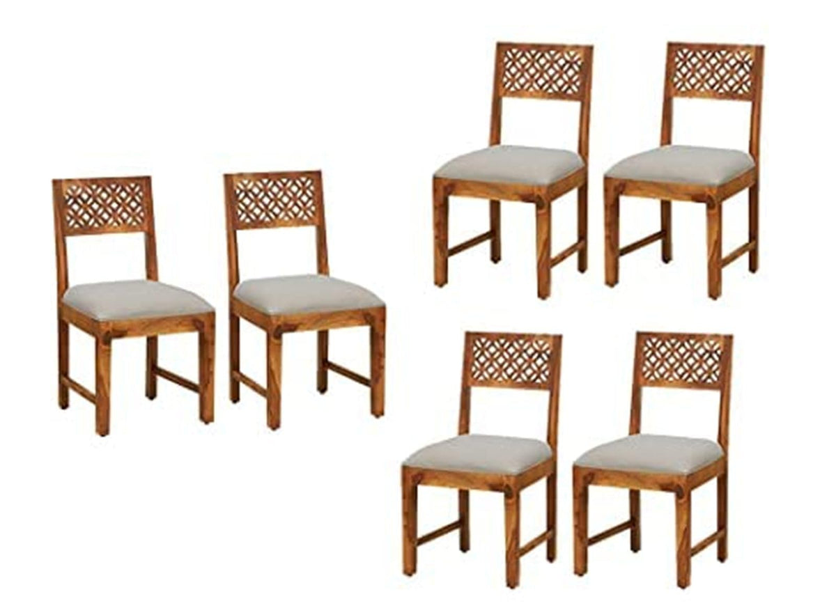 Ankita Handicraft Sheesham Wood Cushioned Dining Chairs Set Of 6 Wooden Multipurpose Seating Chair For Dining Room Home (Brown F