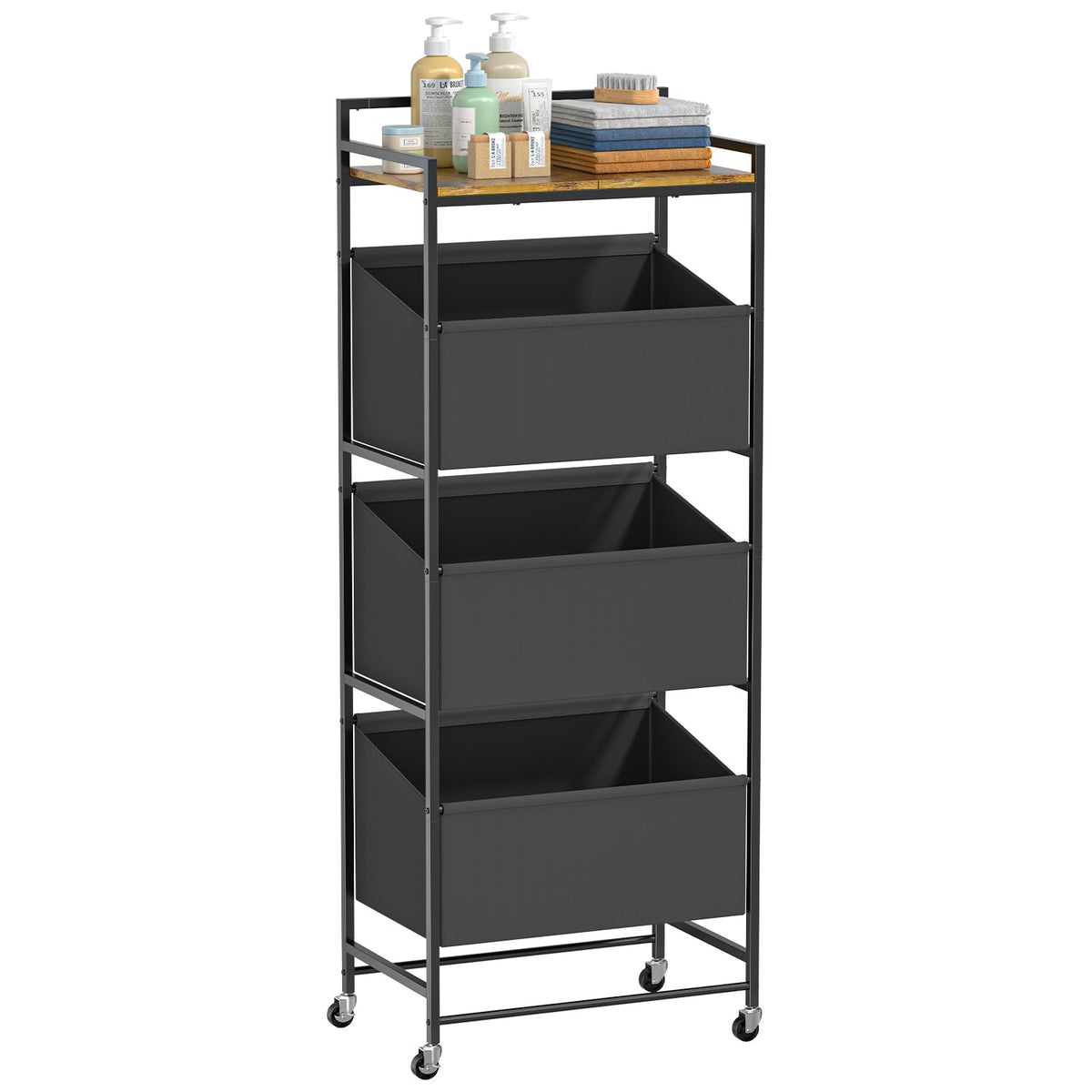 3Tier Laundry Hamper Sorter with Wheels, 120L Vertical Rolling Laundry Basket Organizer Cart, 3 Section Laundry Sorter with She