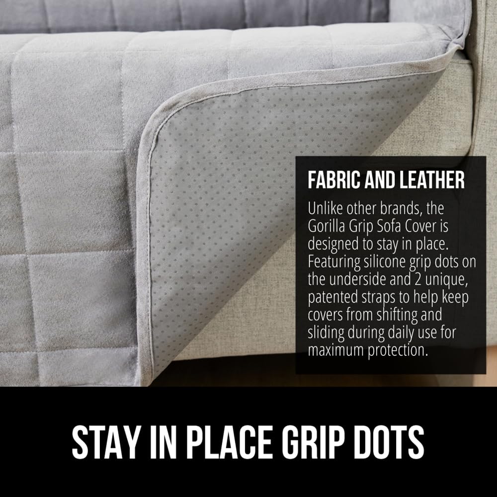 Gorilla Grip Patented Waterproof Slip-Resistant 70?Sofa Protector Cover, For Leather Or Fabric Couch Cushion, Large Microsuede Furniture Covers Dogs Pets Machine Washable Slipcover, Slate