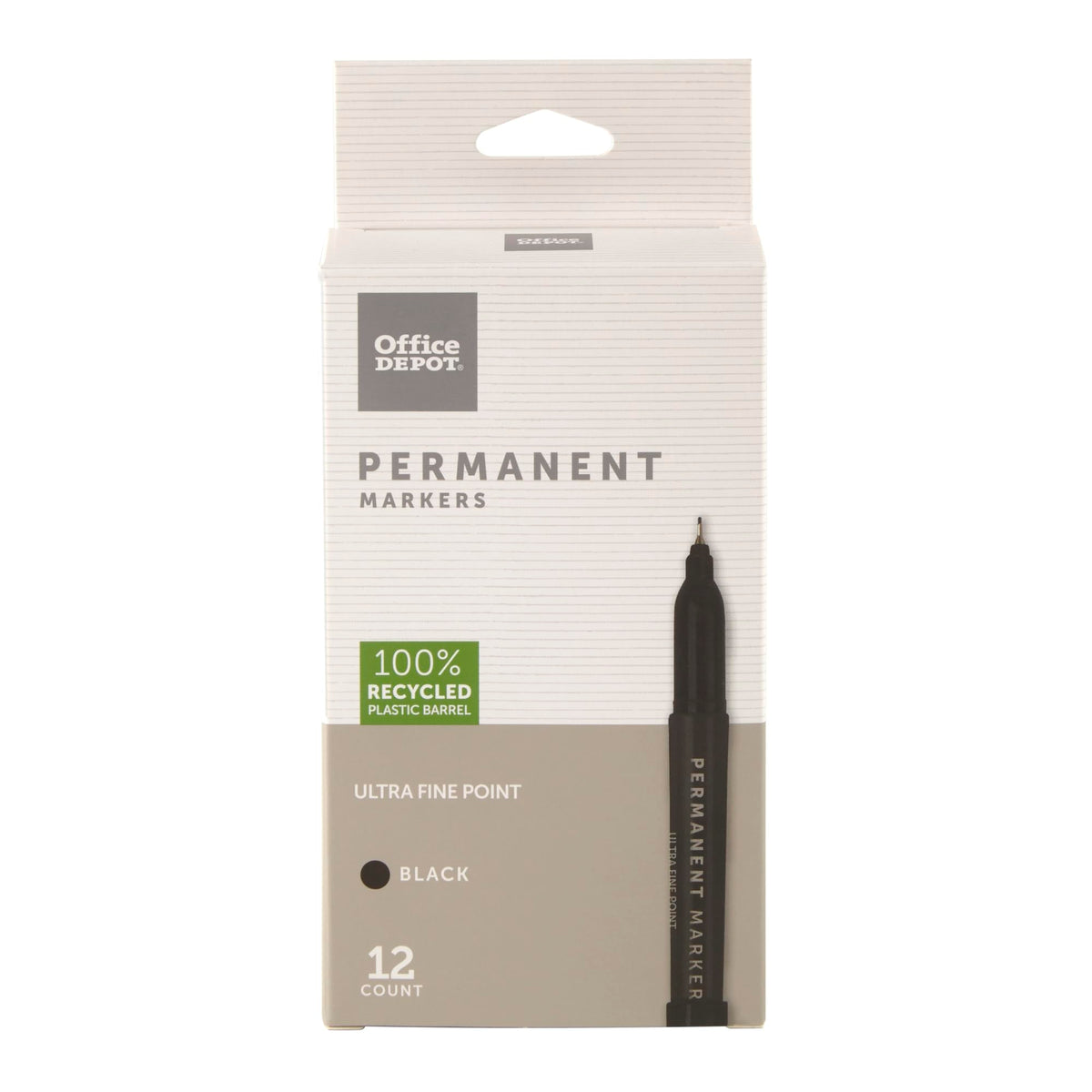 Office Depot 100% Recycled Permanent Markers, Ultra-Fine Point, Black, Pack Of 12, Od88670