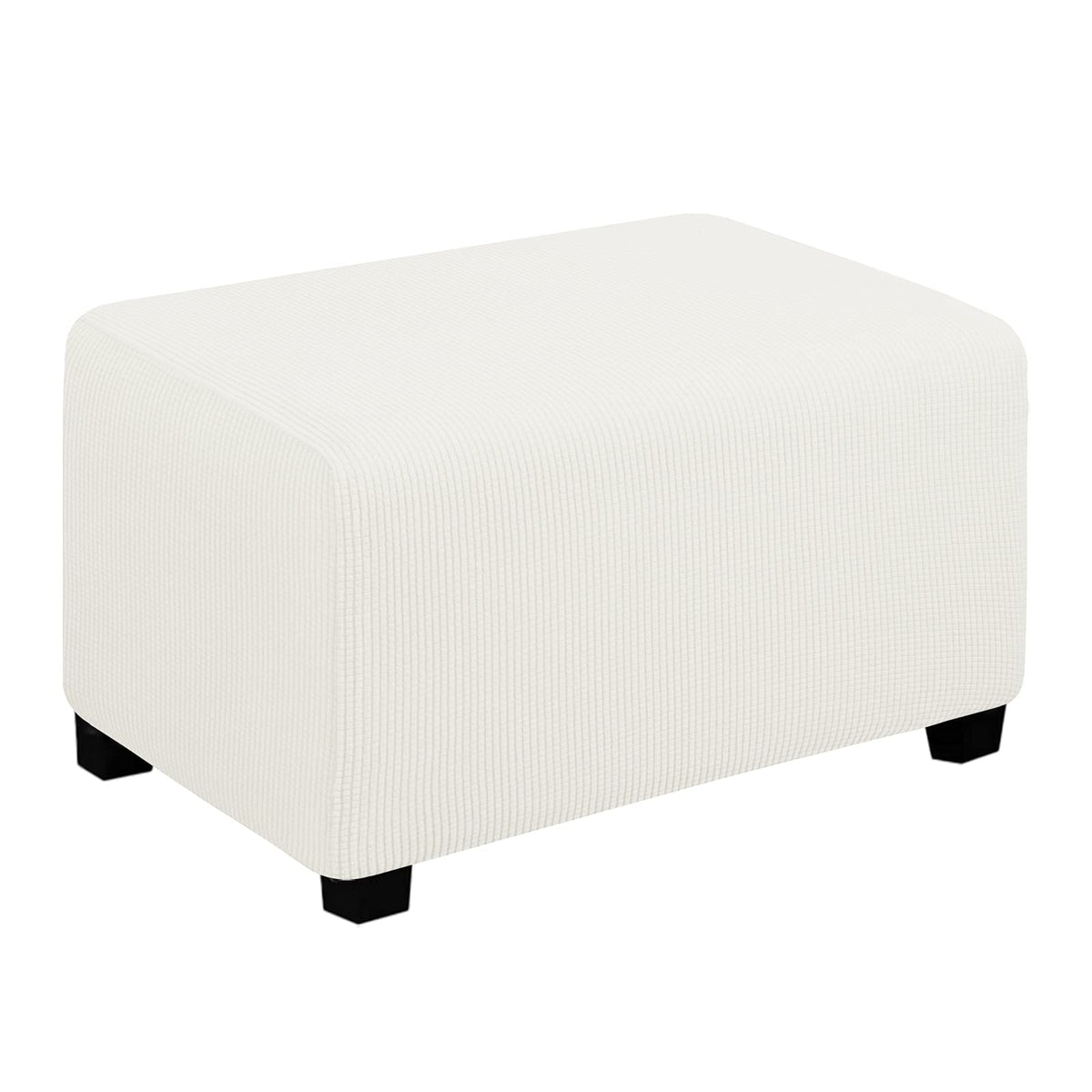 Easy-Going Stretch Ottoman Cover Folding Storage Stool Furniture Protector Soft Rectangle Slipcover With Elastic Bottom (Ottoman Small,Cream)