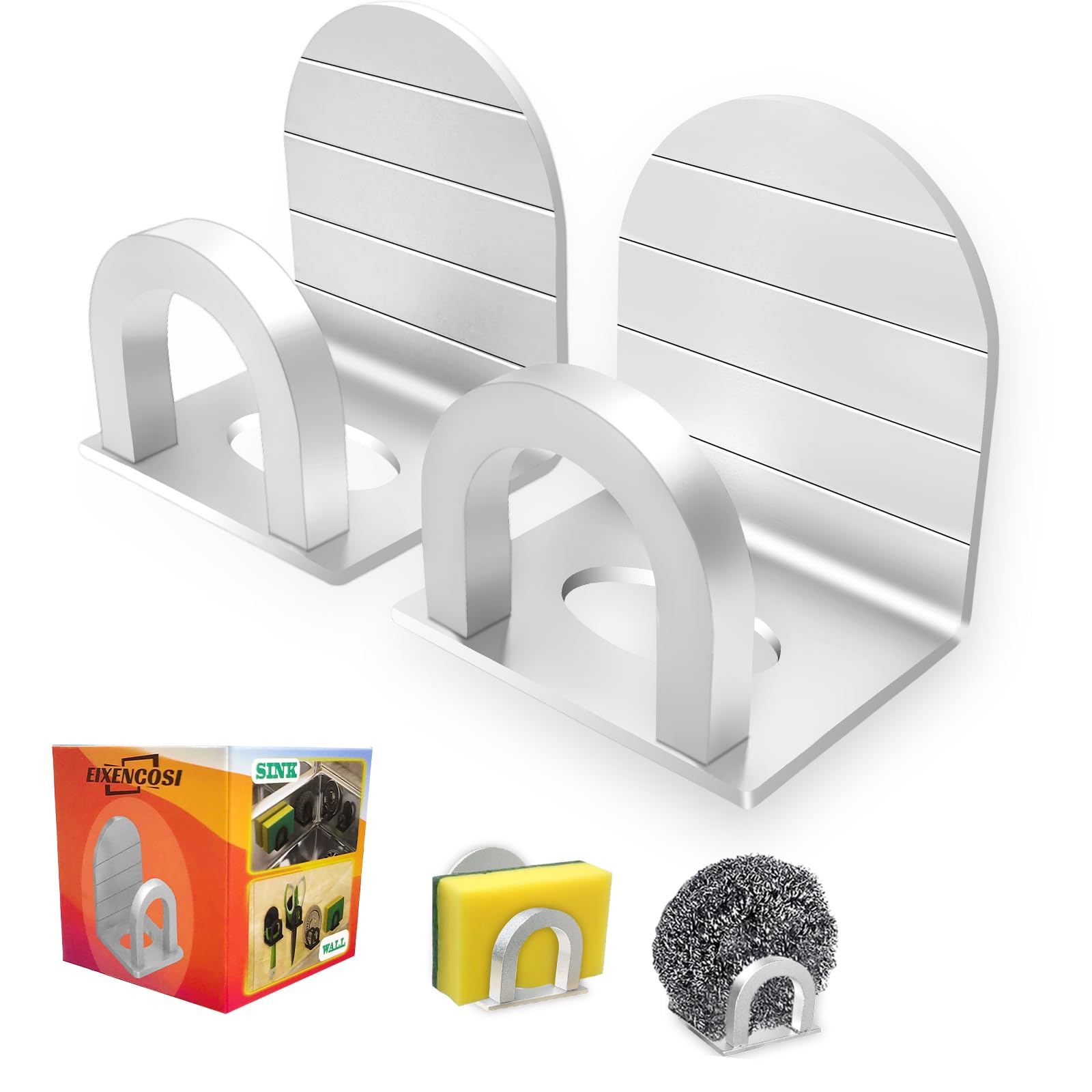 Sponge Holder for Kitchen Sink, Dish Sponge and Brush Holder, SUS304 Stainless Steel Aluminum Alloy Rust Proof Waterproof Sponge